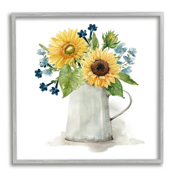 Stupell Industries Vivid Summer Blooms Rustic Country Jug Vase Graphic Art Gray Framed Art Print Wall Art, Design by Livi Finn