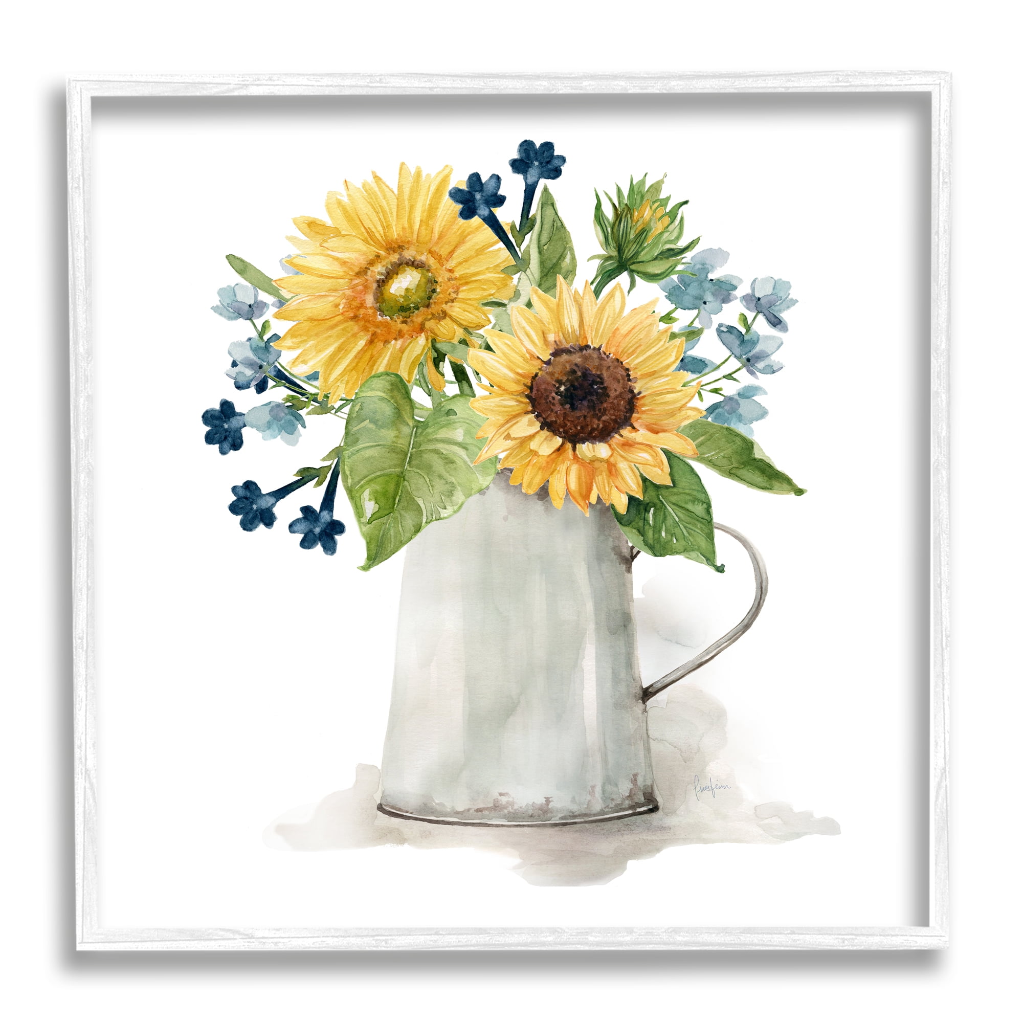 Stupell Industries Vivid Summer Blooms Rustic Country Jug Vase Graphic Art White Framed Art Print Wall Art, Design by Livi Finn