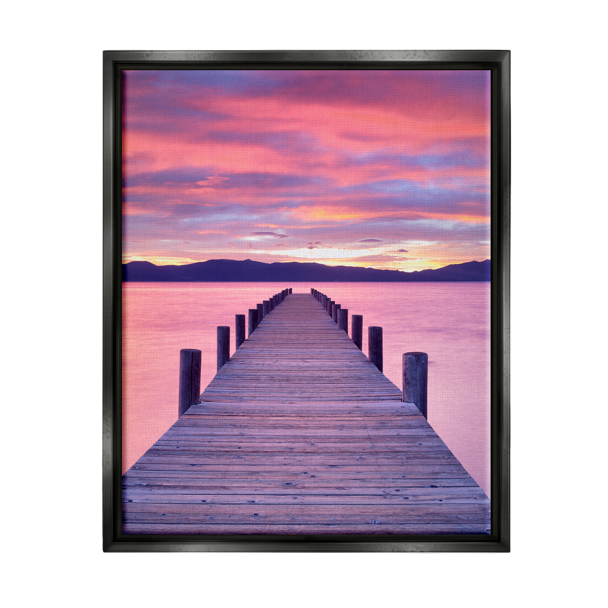 Stupell Industries Vivid Sunset Dock Coastal View Coastal Photography Black Floater Framed Art Print Wall Art