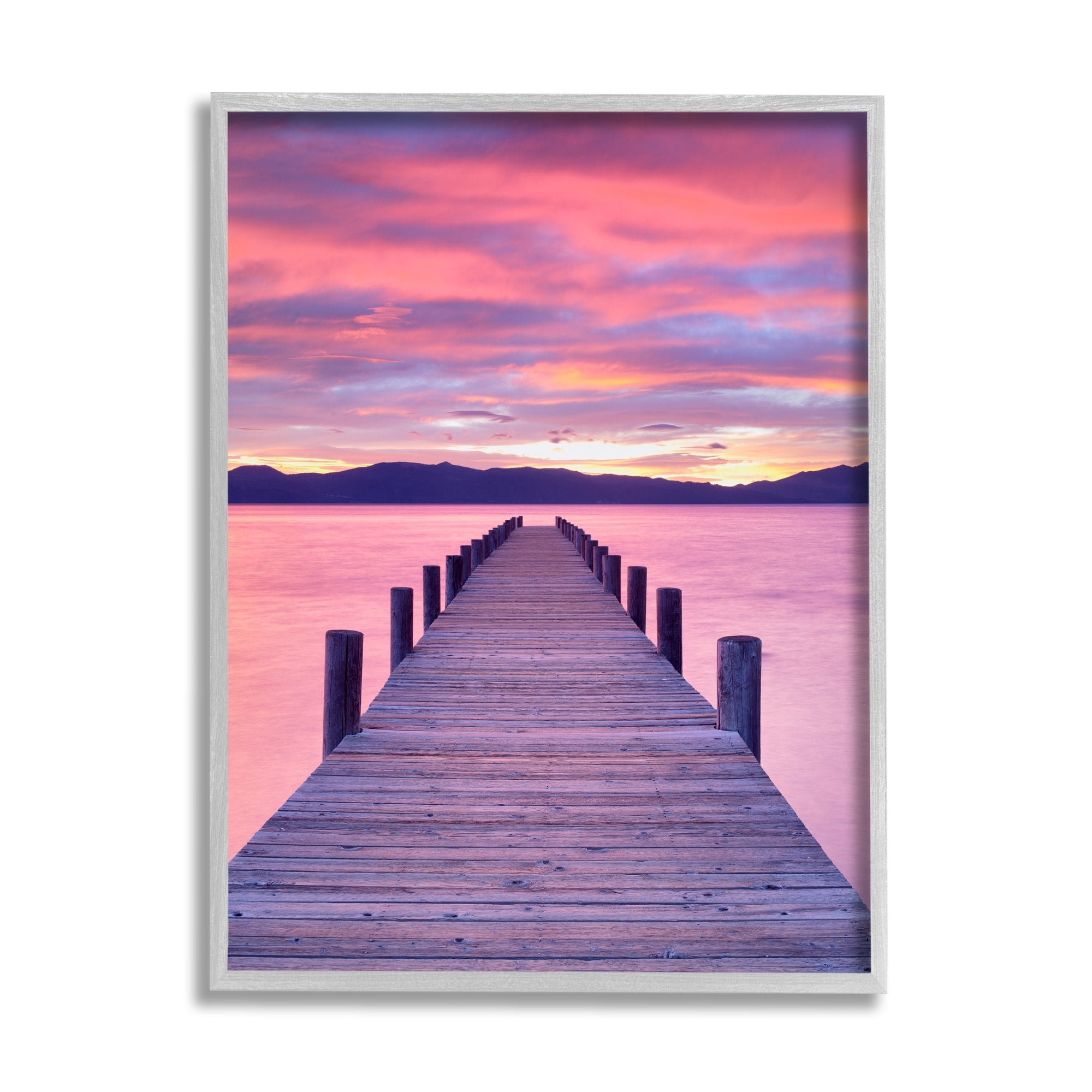 Stupell Industries Vivid Sunset Dock Coastal View Coastal Photography Gray Framed Art Print Wall Art