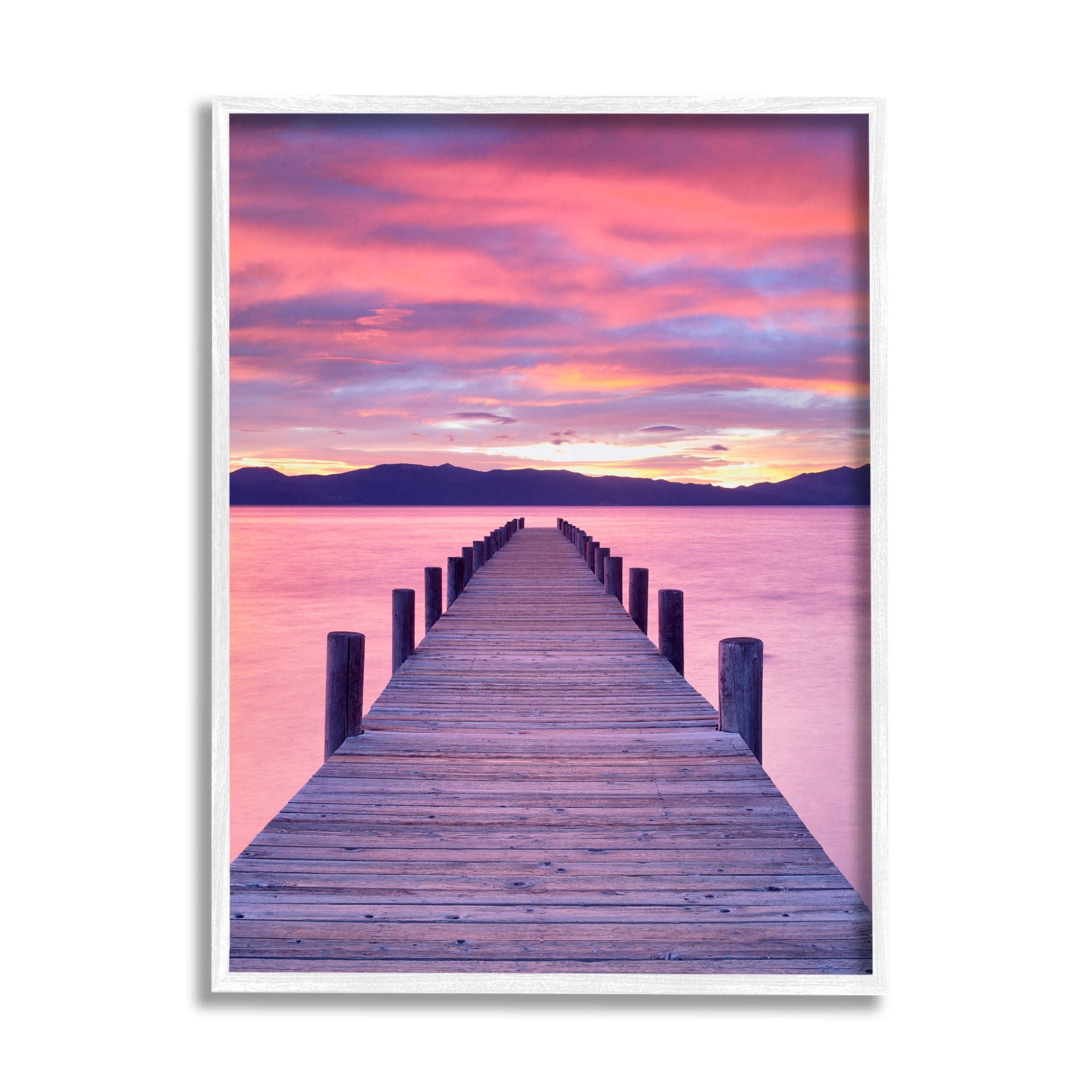 Stupell Industries Vivid Sunset Dock Coastal View Coastal Photography White Framed Art Print Wall Art