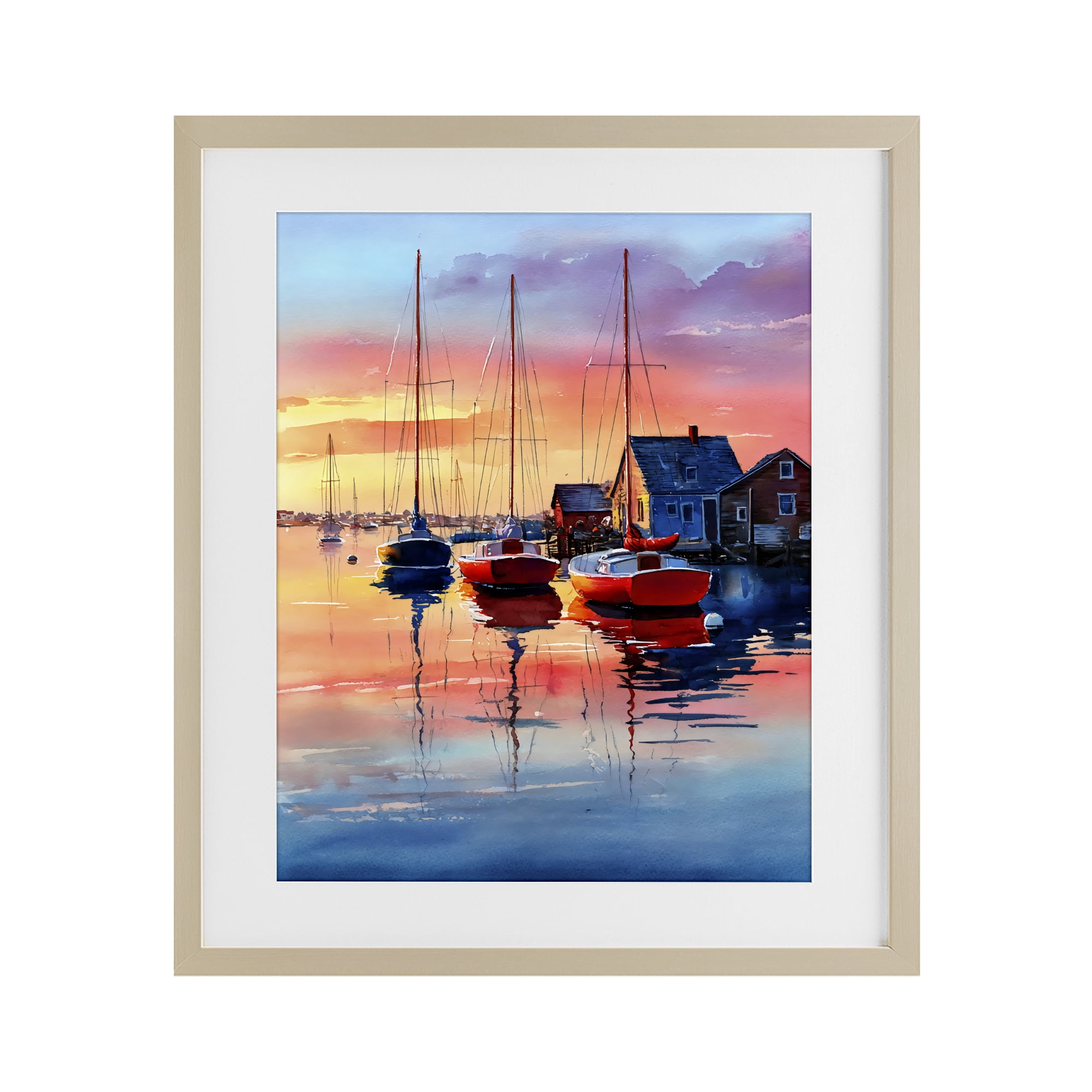 Stupell Industries Vivid Sunset at Docks Birch Framed Print Under Glass, design by Franklyn Gregory