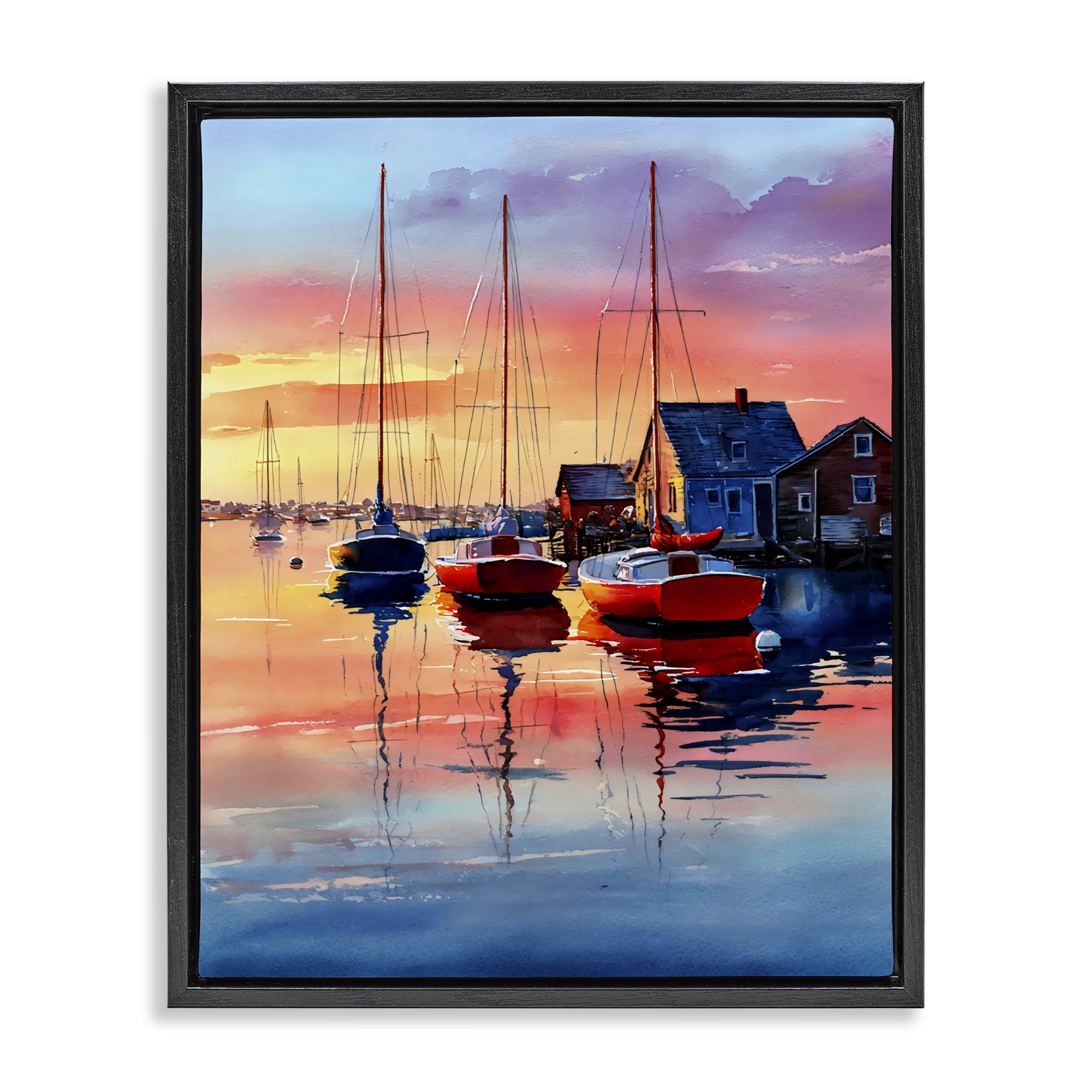 Stupell Industries Vivid Sunset at Docks Black Framed Floater Canvas Wall Art, design by Franklyn Gregory