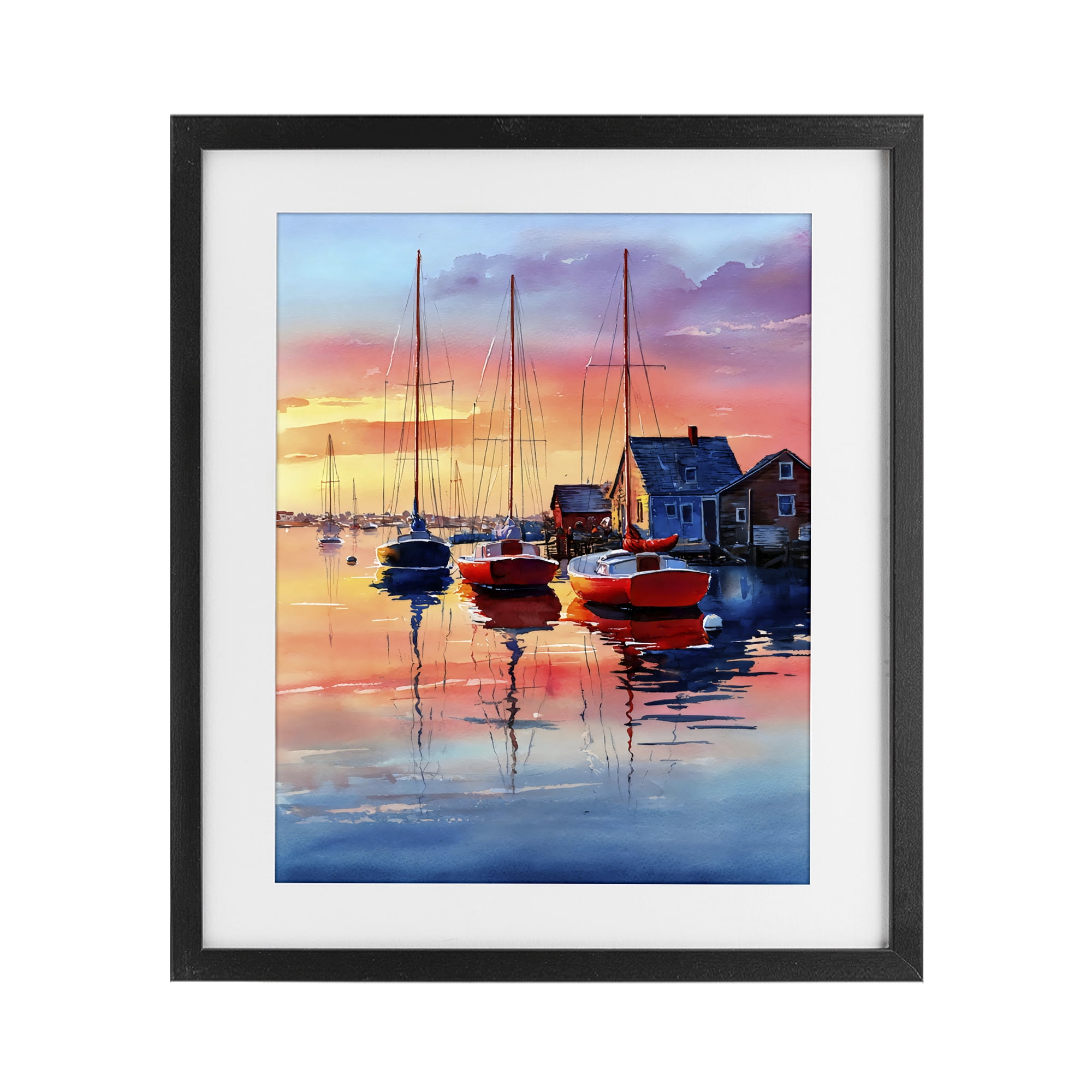 Stupell Industries Vivid Sunset at Docks Black Framed Print Under Glass, design by Franklyn Gregory