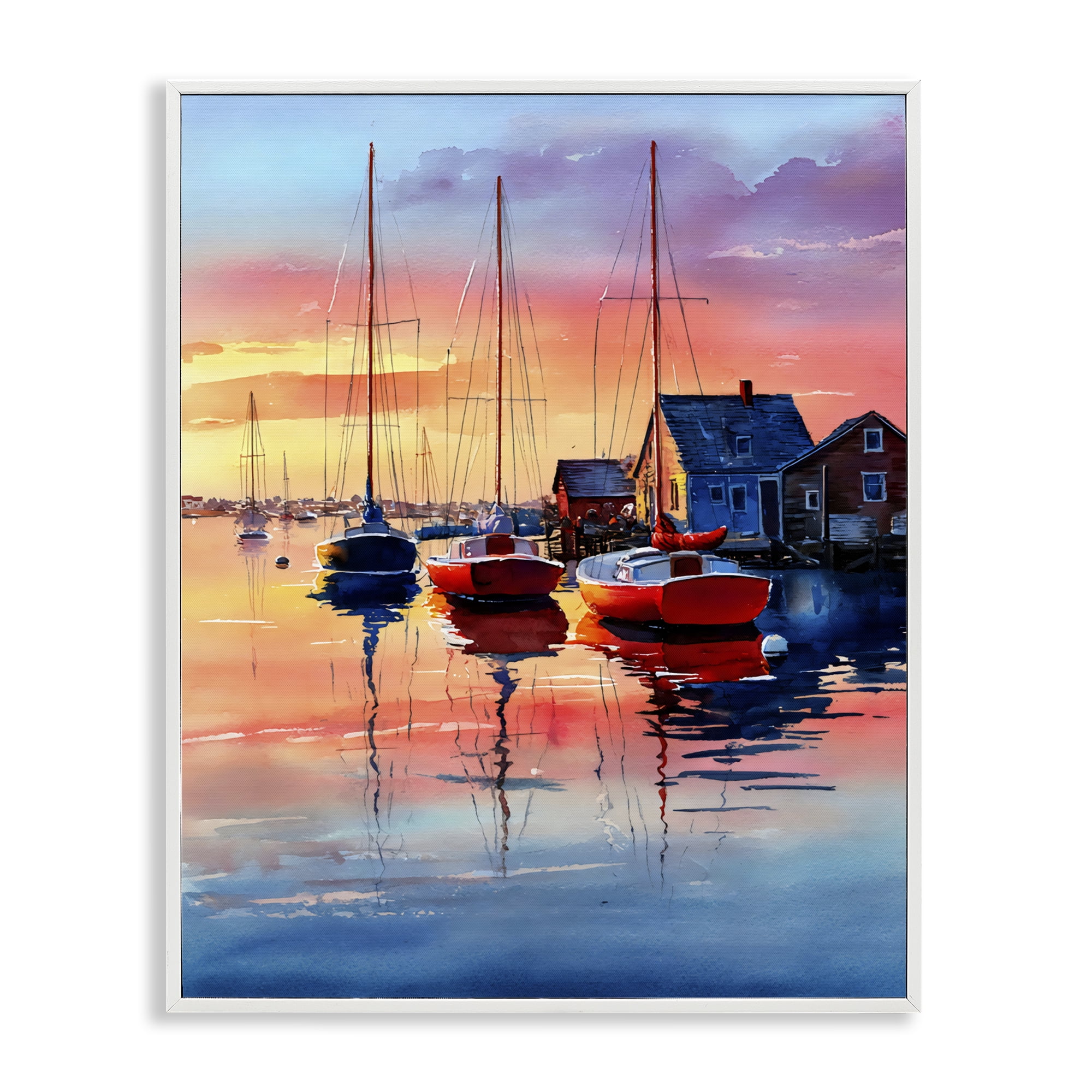 Stupell Industries Vivid Sunset at Docks White Framed Giclee Art, design by Franklyn Gregory