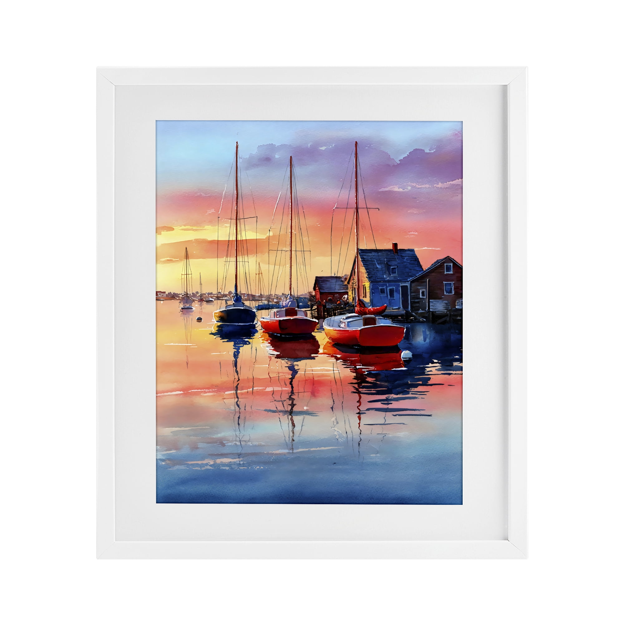 Stupell Industries Vivid Sunset at Docks White Framed Print Under Glass, design by Franklyn Gregory