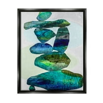 Stupell Industries Vivid Teal Stacked Zen Rocks Abstract Painting Black Floater Framed Art Print Wall Art