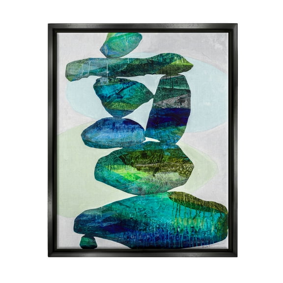 Stupell Industries Vivid Teal Stacked Zen Rocks Abstract Painting Black Floater Framed Art Print Wall Art