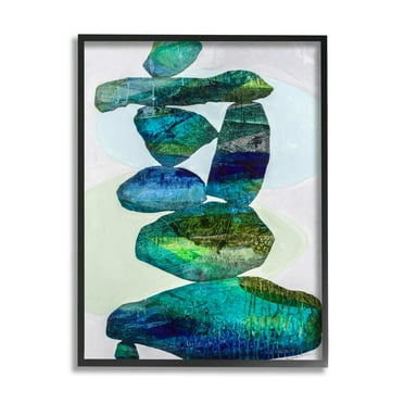 Stupell Industries Vivid Teal Stacked Zen Rocks Abstract Painting Black Framed Art Print Wall Art