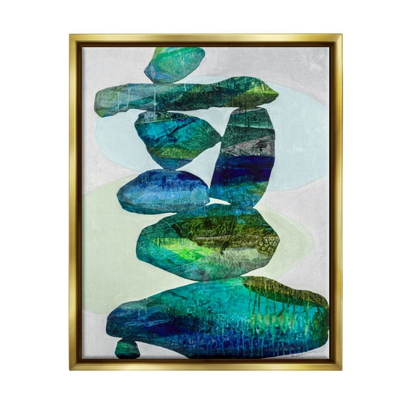 Stupell Industries Vivid Teal Stacked Zen Rocks Abstract Painting Gold Floater Framed Art Print Wall Art