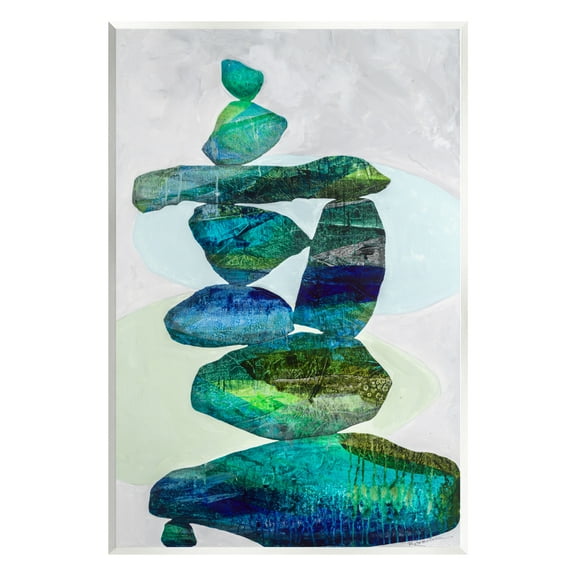 Stupell Industries Vivid Teal Stacked Zen Rocks Abstract Painting Unframed Art Print Wall Art