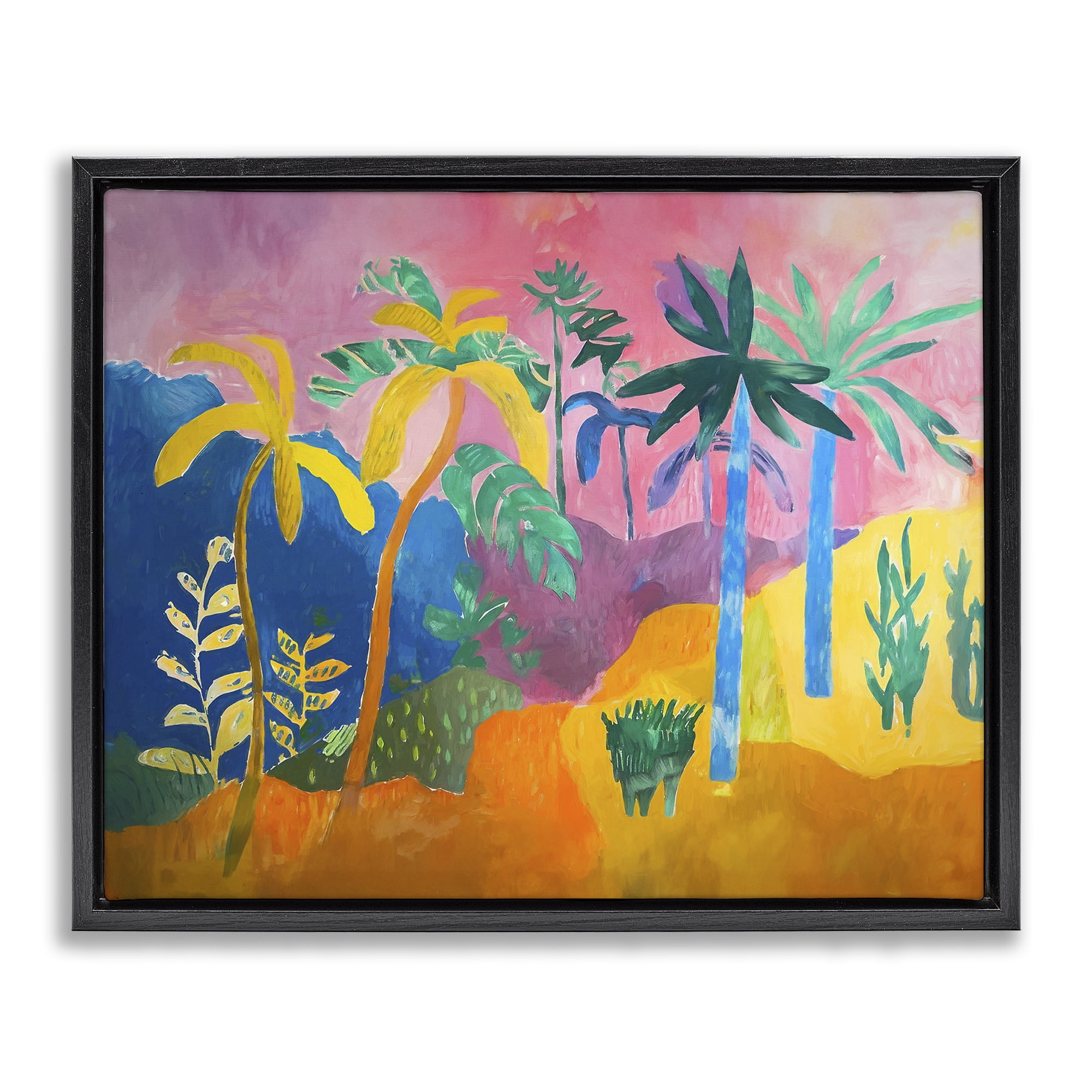 Stupell Industries Vivid Tropical Palms Coastal Painting Black Floater Framed Canvas Art Print Wall Art, 31 x 25