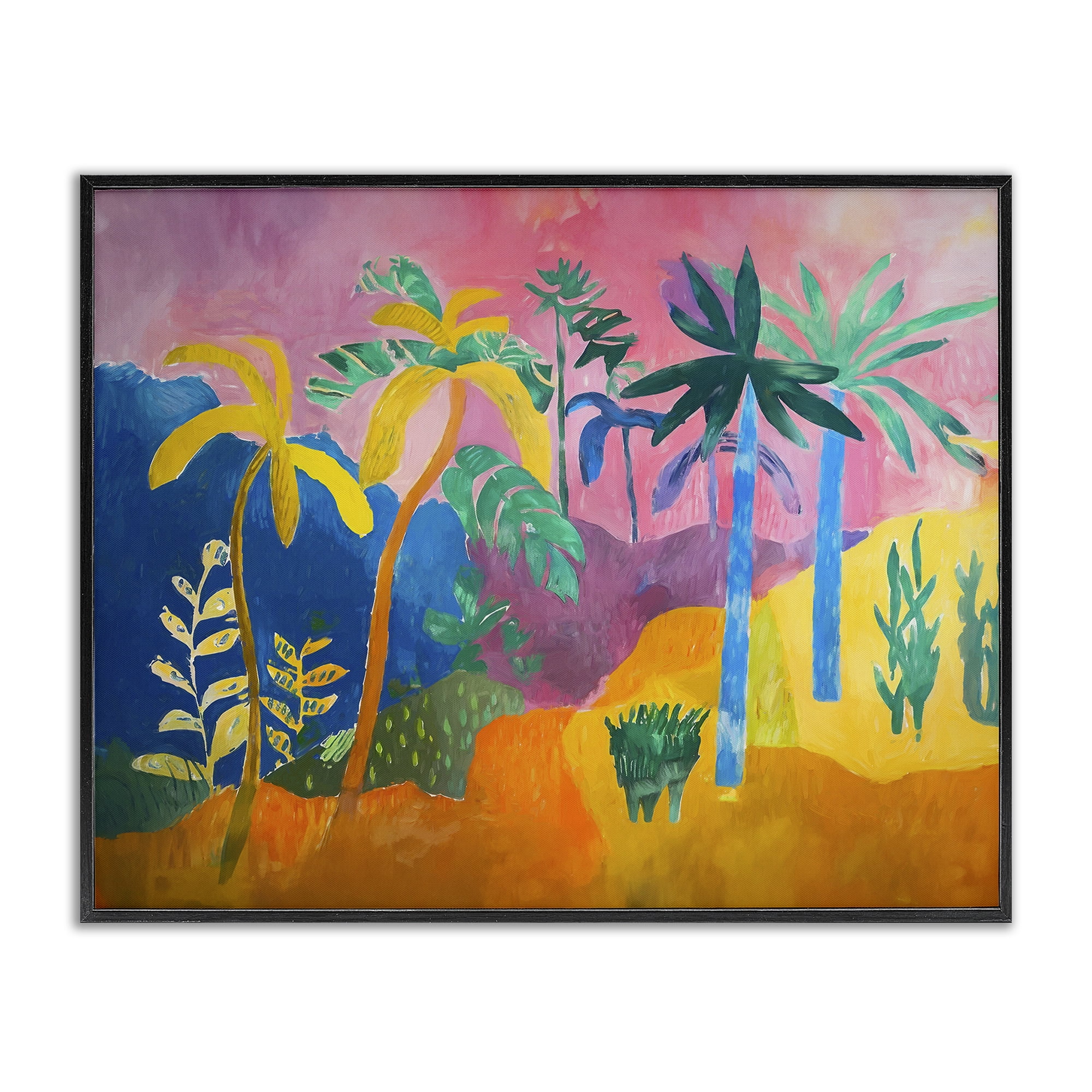 Vivid Tropical Palms Abstract Print in Black Frame, 14 x 11