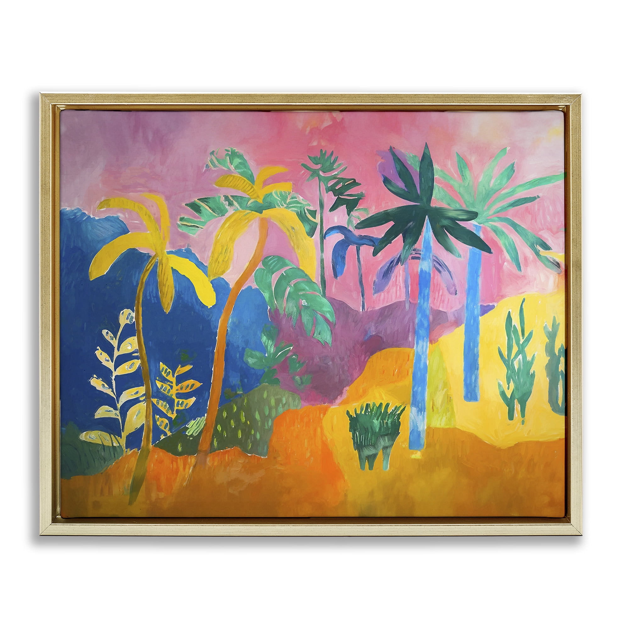 Stupell Industries Vivid Tropical Palms Coastal Painting Gold Floater Framed Canvas Art Print Wall Art, 31 x 25