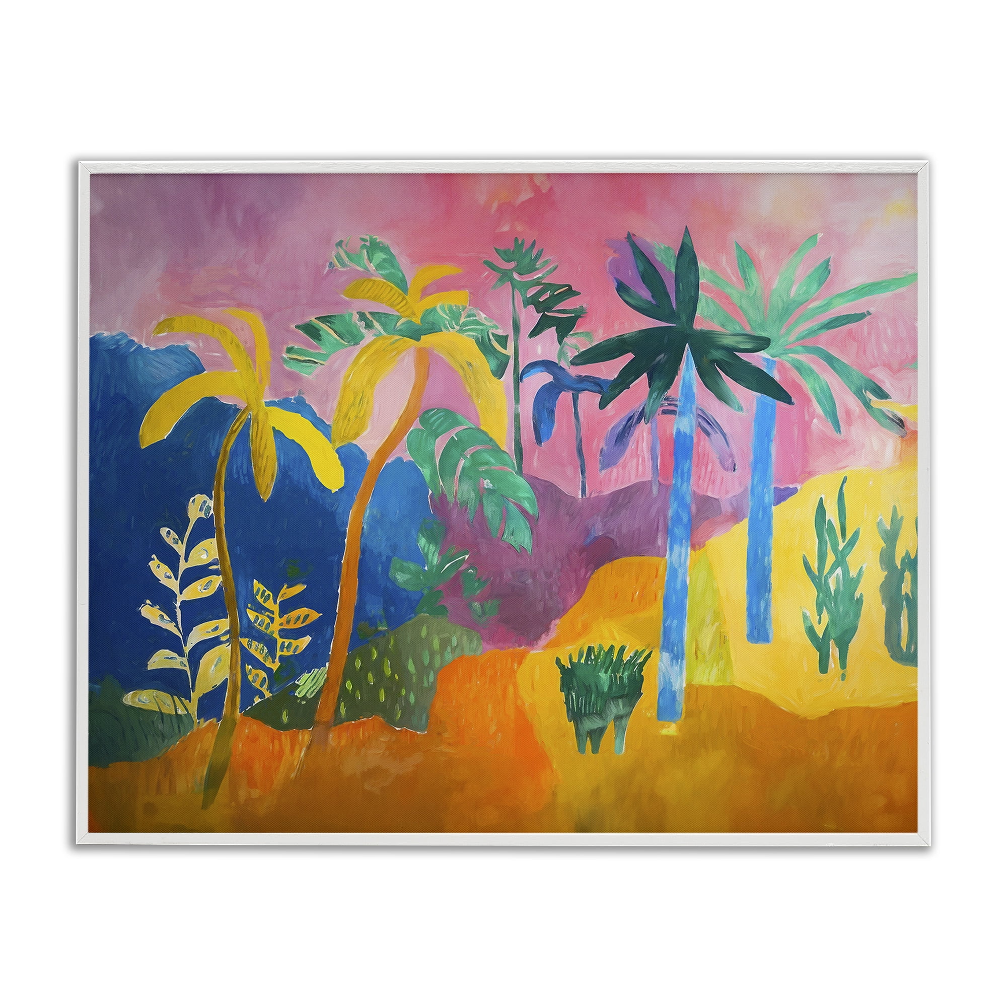 Stupell Industries Vivid Tropical Palms Coastal Painting White Framed Art Print Wall Art, 14 x 11