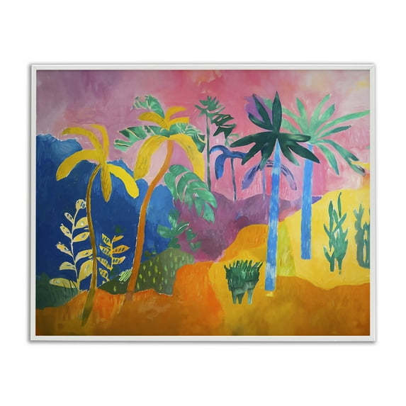Stupell Industries Vivid Tropical Palms Coastal Painting White Framed Art Print Wall Art, 14 x 11