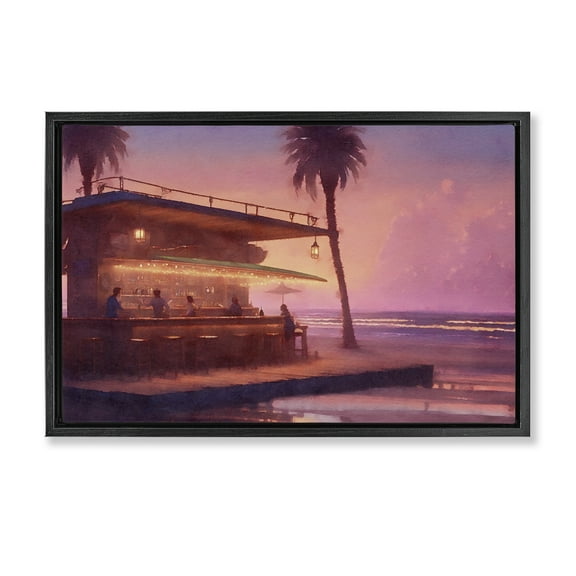 Stupell Industries Vivid Tropical Sunset Nautical & Beach Painting Black Floater Framed Canvas Art Print Wall Art, 25 x 17