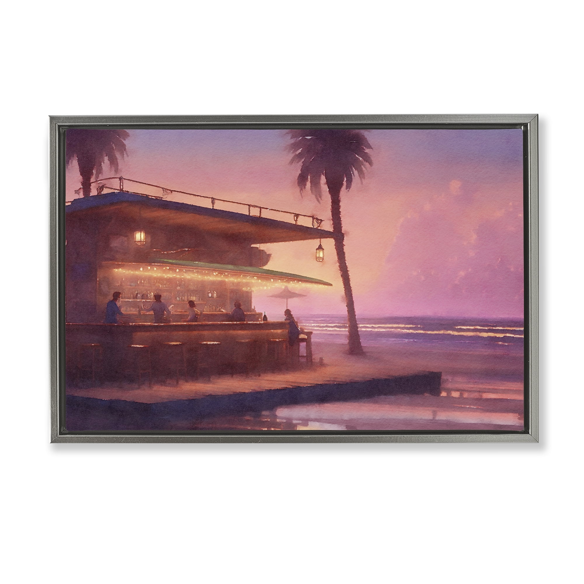 Stupell Industries Vivid Tropical Sunset Nautical & Beach Painting Gray Floater Framed Canvas Art Print Wall Art, 31 x 21