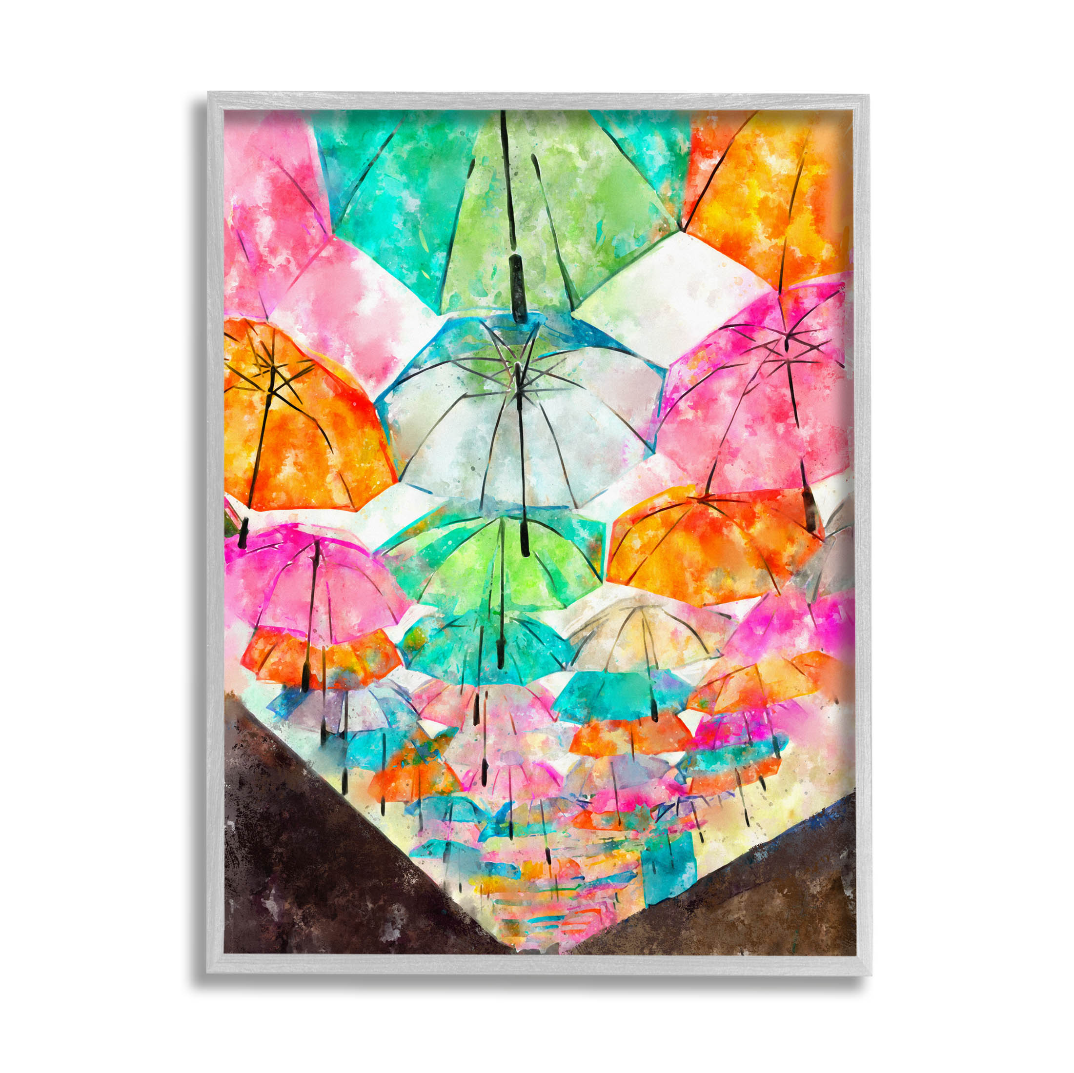 Stupell Industries Vivid Umbrellas Overhead Graphic Art Gray Framed Art Print Wall Art, Design by Ziwei Li