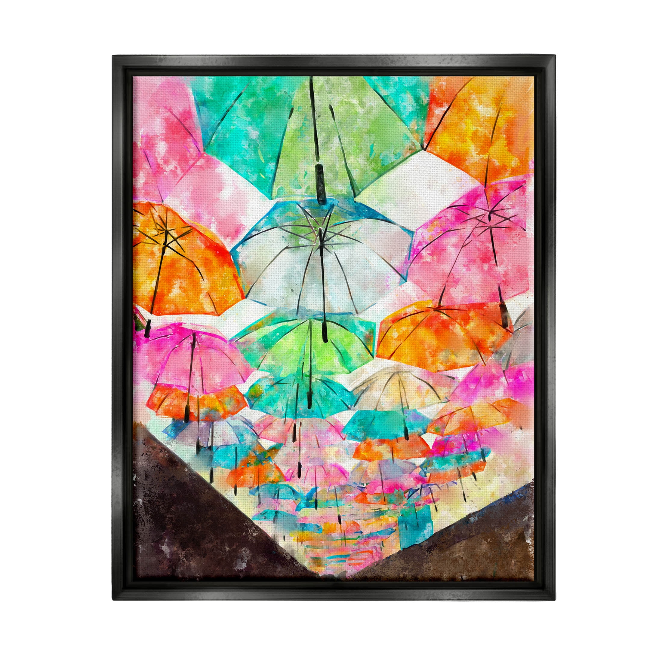 Stupell Industries Vivid Umbrellas Overhead Graphic Art Jet Black Floating Framed Canvas Print Wall Art, Design by Ziwei Li