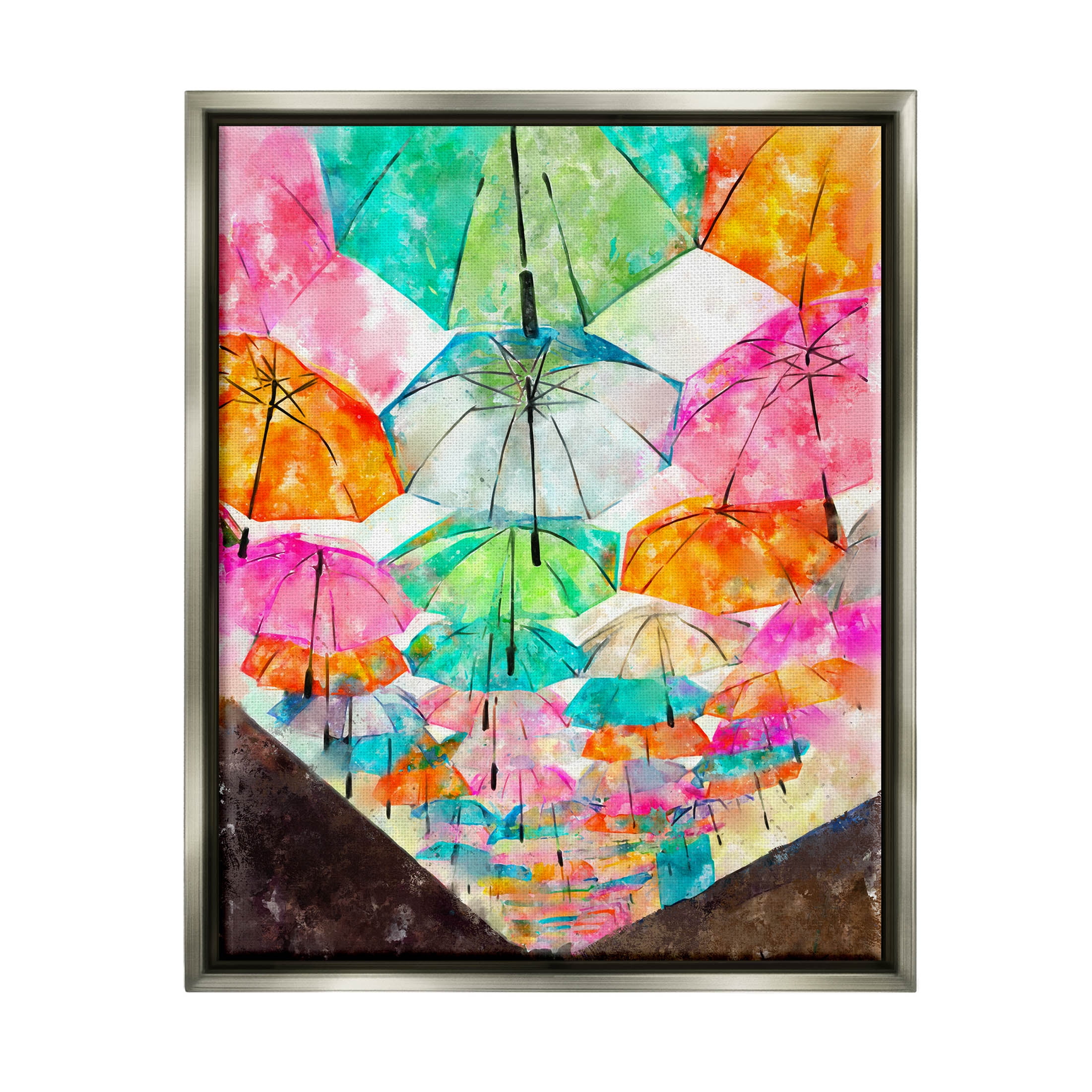 Stupell Industries Vivid Umbrellas Overhead Graphic Art Luster Gray Floating Framed Canvas Print Wall Art, Design by Ziwei Li