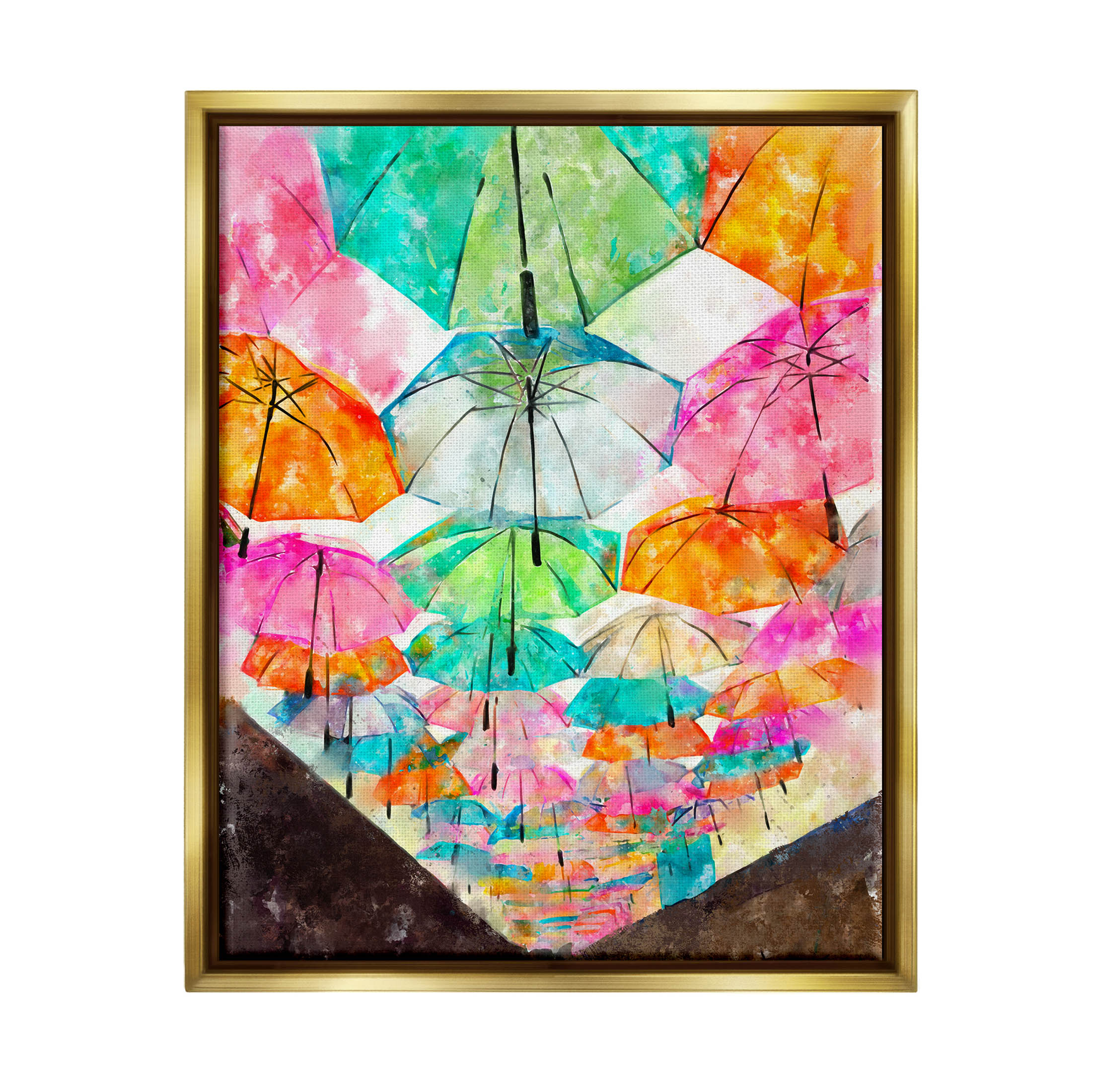 Stupell Industries Vivid Umbrellas Overhead Graphic Art Metallic Gold Floating Framed Canvas Print Wall Art, Design by Ziwei Li