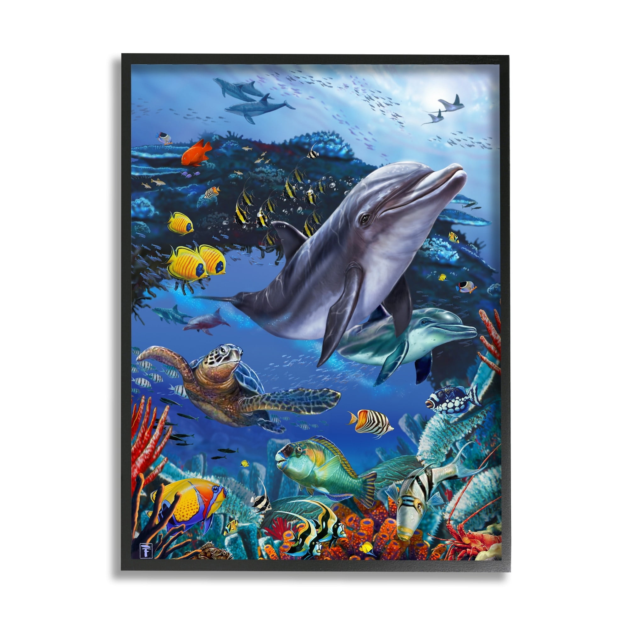 Vivid Underwater Sea Life Coastal Canvas Print with Black Frame