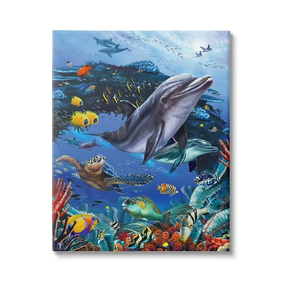 Stupell Industries Vivid Underwater Sea Life Coastal Painting Gallery Wrapped Canvas Print Wall Art