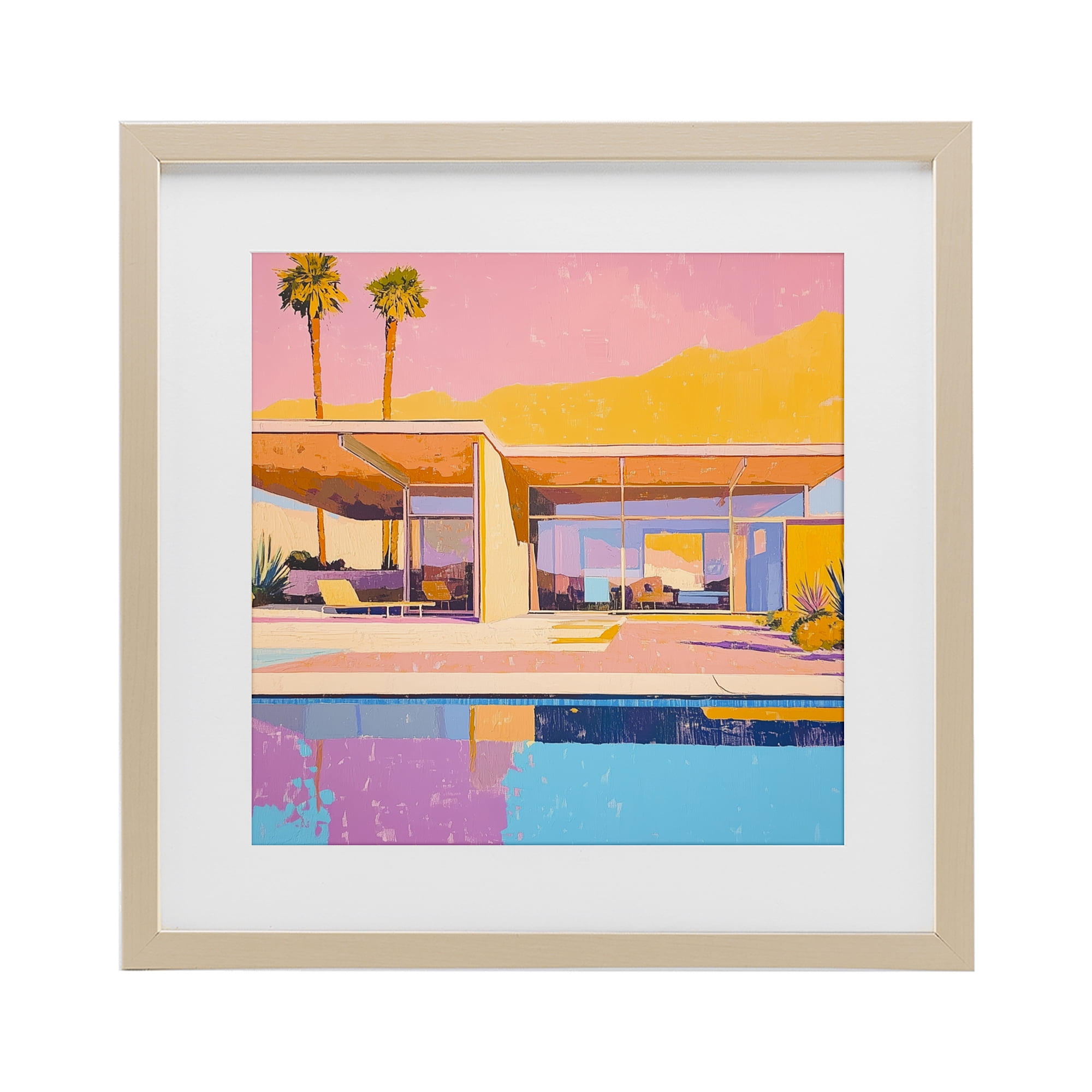Stupell Industries Vivid Villa at Sunset Birch Framed Print Under Glass, design by Walker Noble