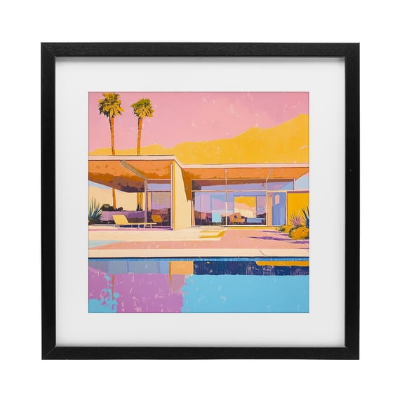 Stupell Industries Mid-Century Vivid Villa at Sunset Black Framed Print Under Glass, 13 x 13, by Walker Noble