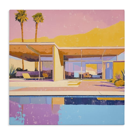 Stupell Industries Mid-Century Vivid Villa at Sunset Canvas Art, 17 x 17, by Walker Noble