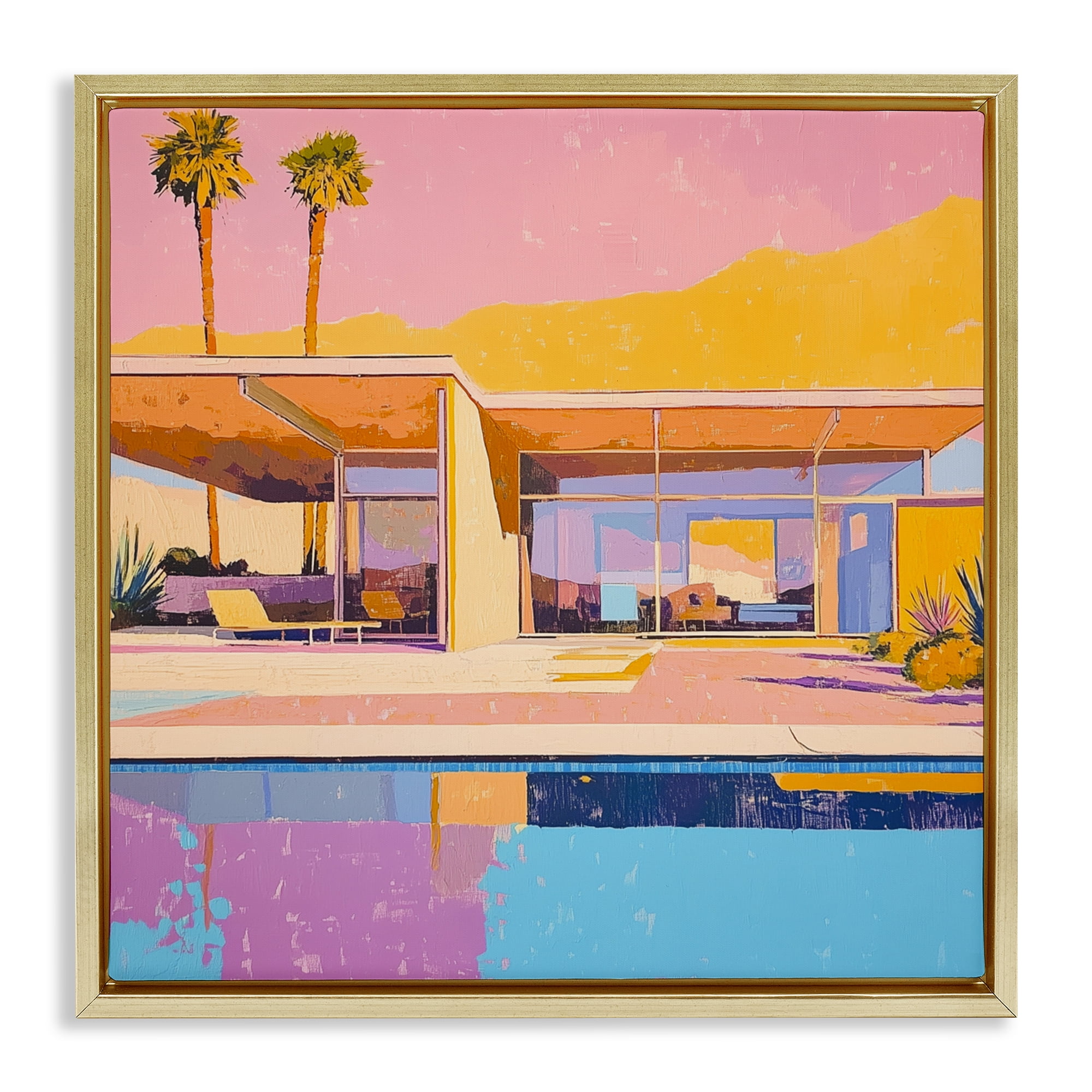 Stupell Industries Vivid Villa at Sunset Gold Framed Floater Canvas Wall Art, design by Walker Noble
