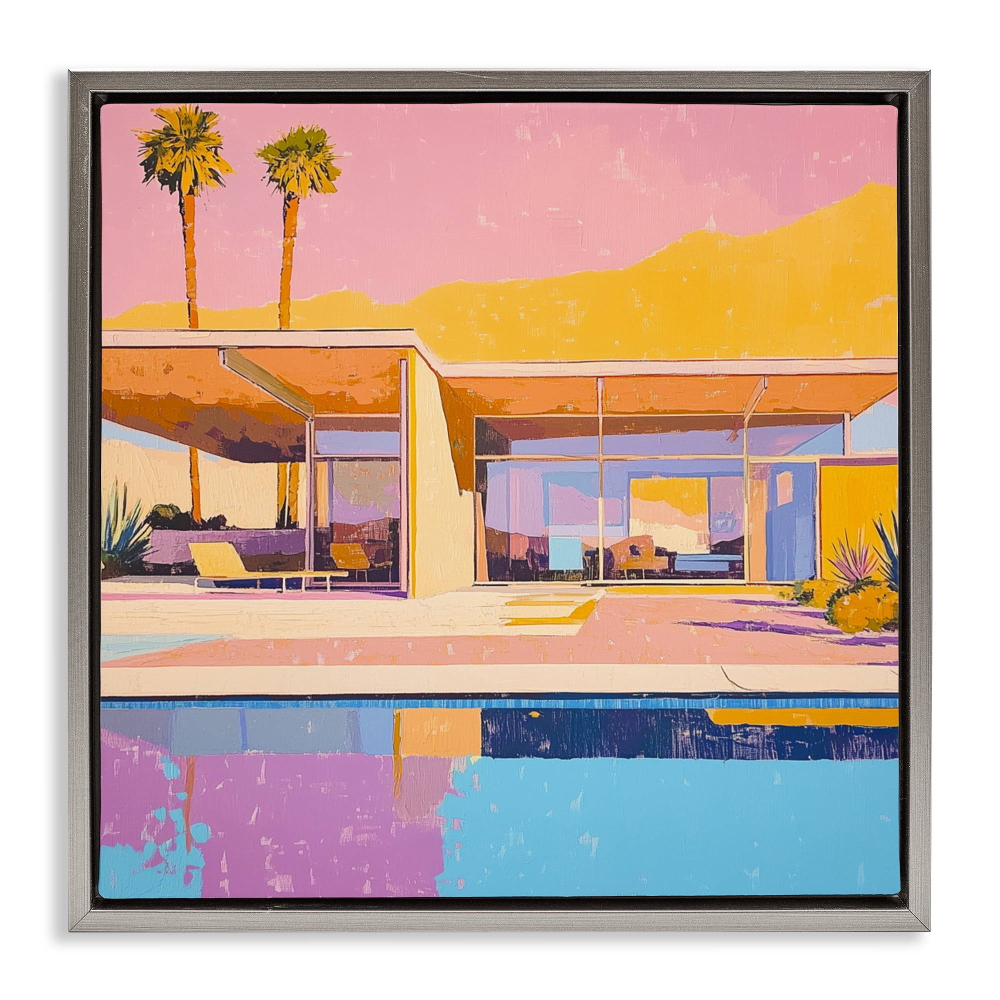 Stupell Industries Vivid Villa at Sunset Gray Framed Floater Canvas Wall Art, design by Walker Noble