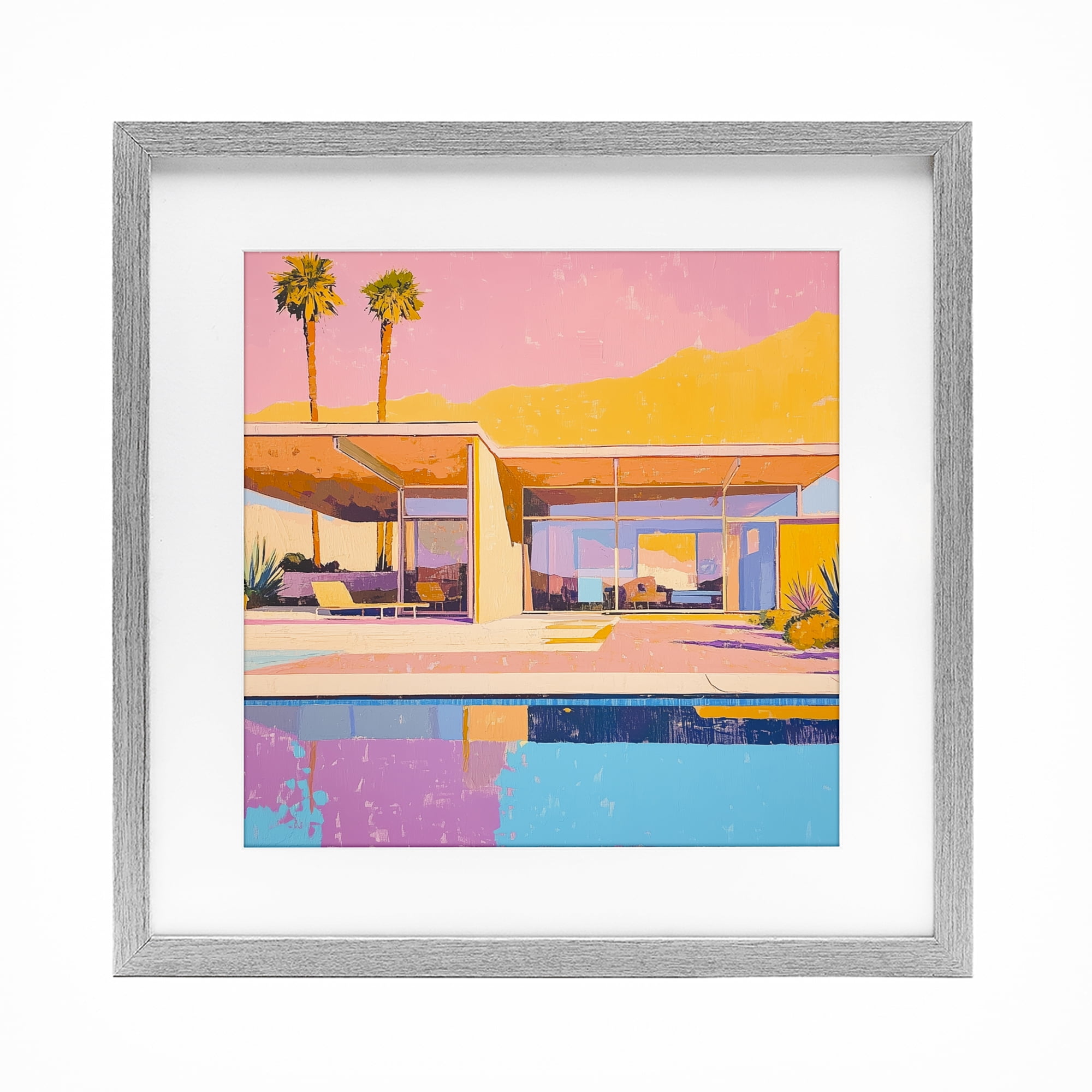 Stupell Industries Vivid Villa at Sunset Gray Framed Print Under Glass, design by Walker Noble