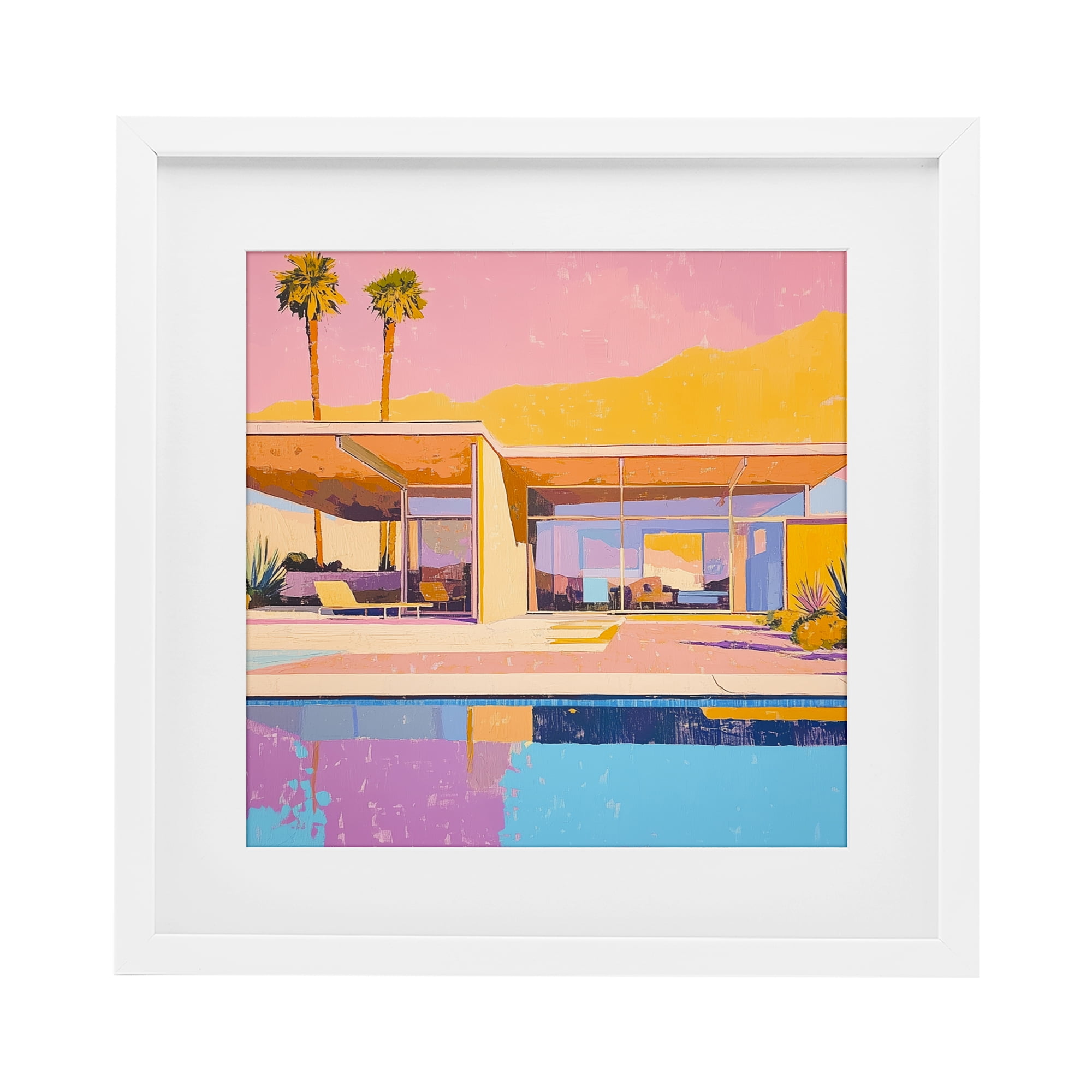 Stupell Industries Vivid Villa at Sunset White Framed Print Under Glass, design by Walker Noble