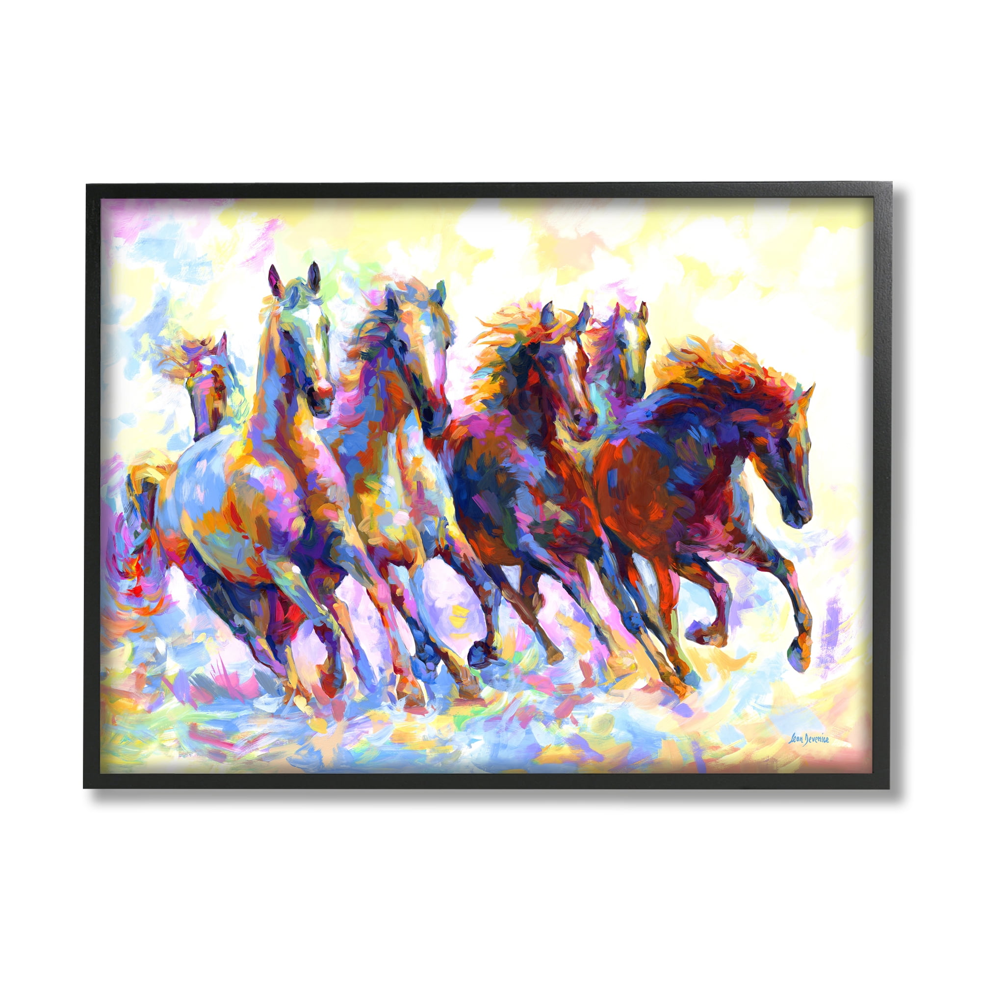 Stupell Industries Vivid Wild Horses Running Animals & Insects Painting Black Framed Art Print Wall Art, 14 x 11