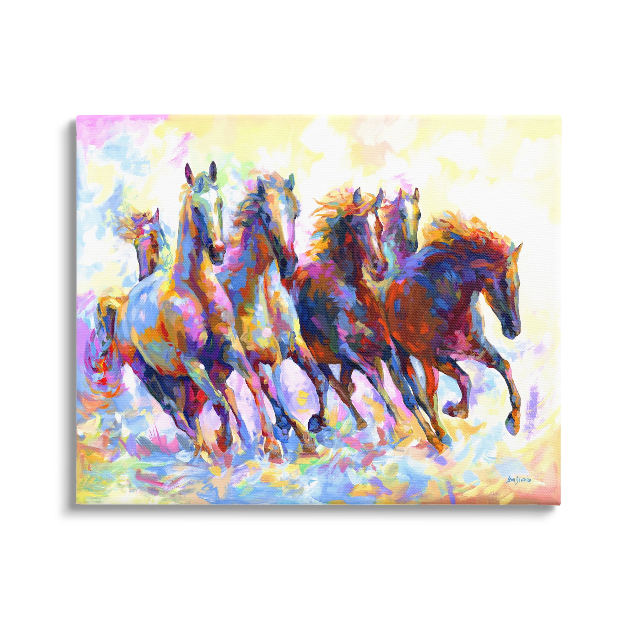 Stupell Industries Vivid Wild Horses Running Animals & Insects Painting Gallery Wrapped Canvas Art Print Wall Art, 40 x 30