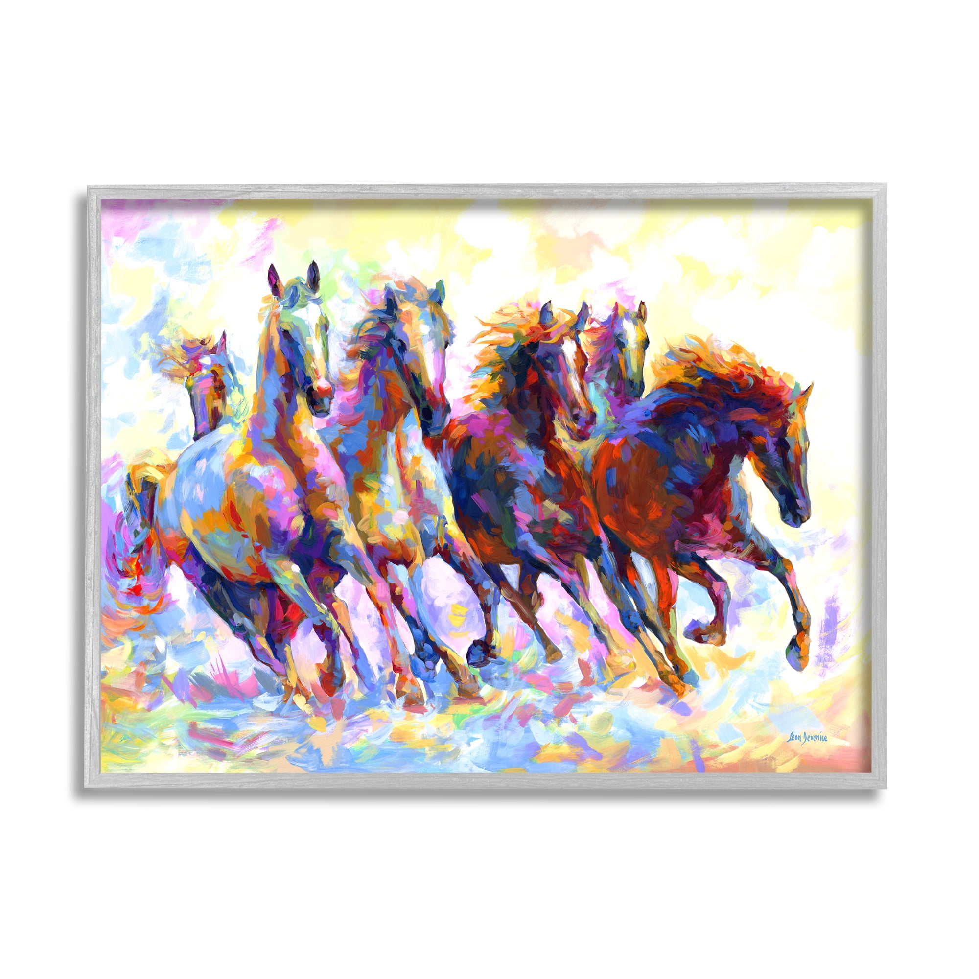 Stupell Industries Vivid Wild Horses Running Animals & Insects Painting Gray Framed Art Print Wall Art, 30 x 24