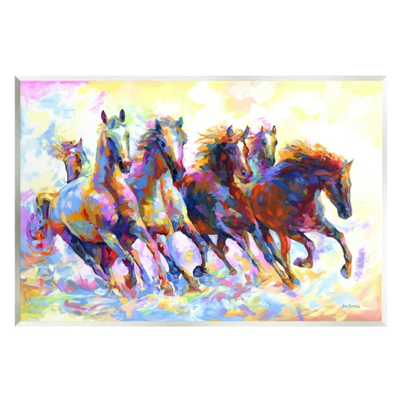 Stupell Industries Vivid Wild Horses Running Animals & Insects Painting Unframed Art Print Wall Art, 15 x 10
