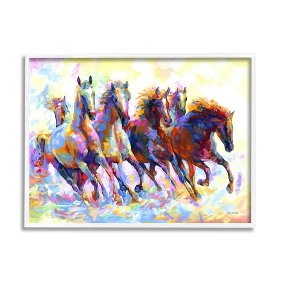 Stupell Industries Vivid Wild Horses Running Animals & Insects Painting White Framed Art Print Wall Art, 14 x 11
