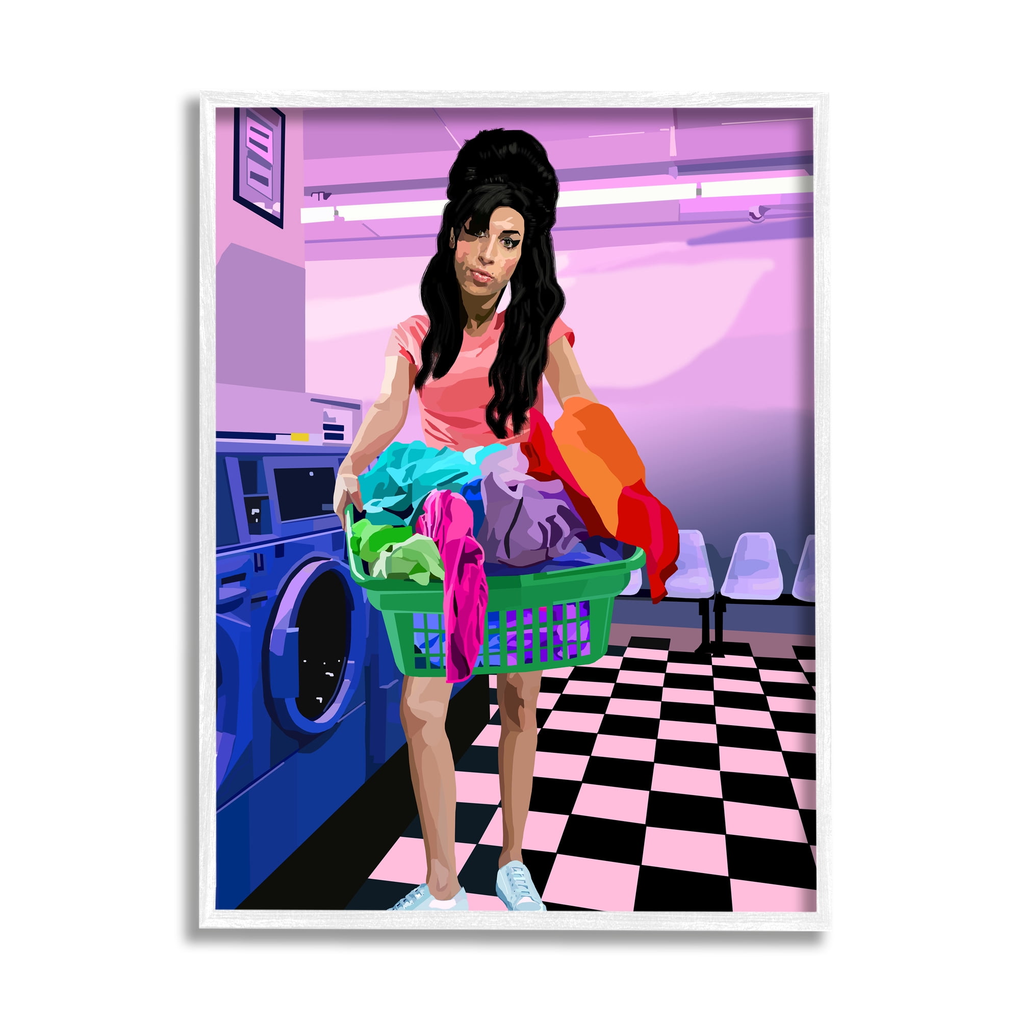 Stupell Industries Vivid Winehouse Laundry Laundromat Checkered Floor Graphic Art White Framed Art Print Wall Art, 16x20, by Lynnda Rakos