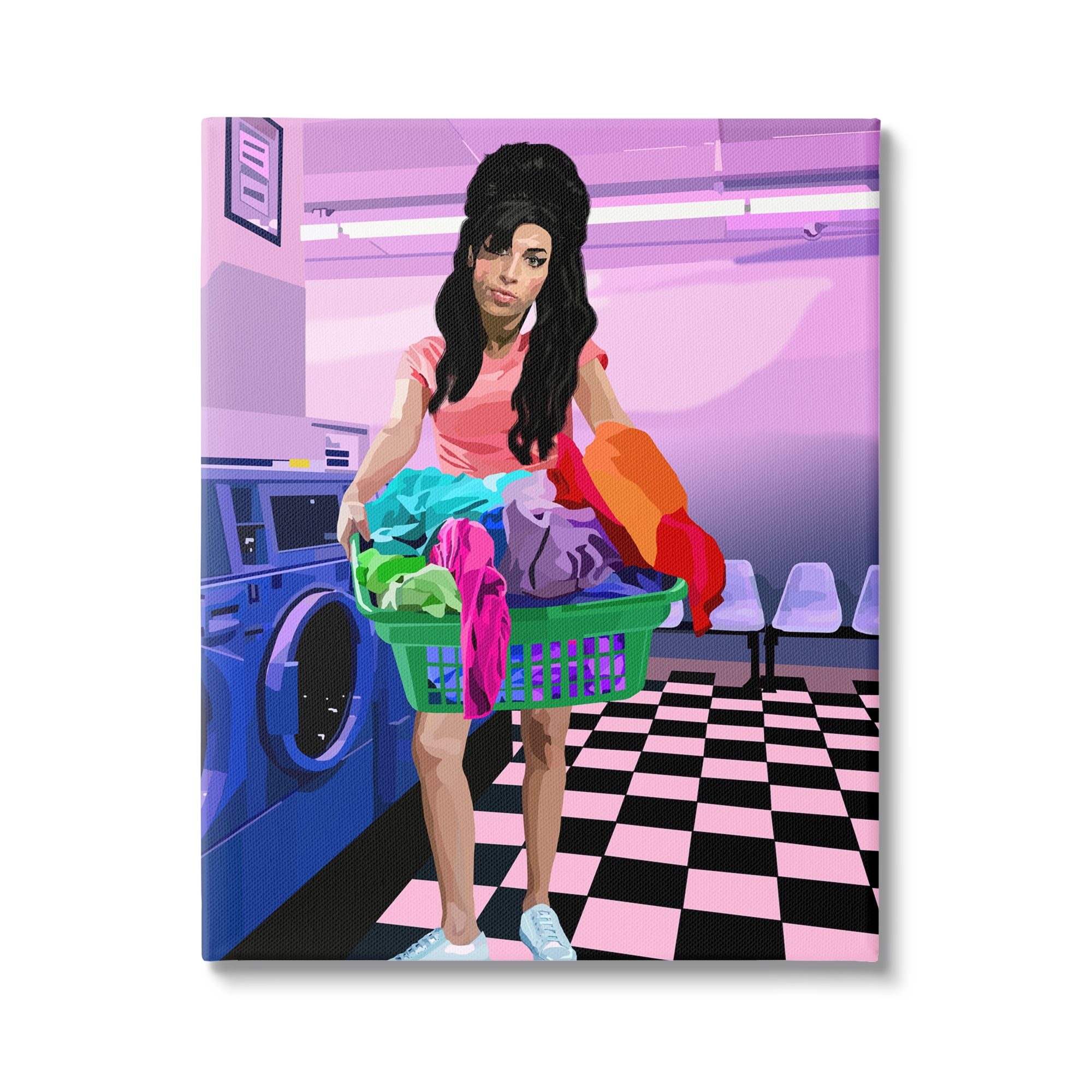 Stupell Industries Vivid Winehouse Laundry Laundromat Checkered Floor Novelty Painting Gallery-Wrapped Canvas Print Wall Art, 36 x 48, Design by Lynnda Rakos