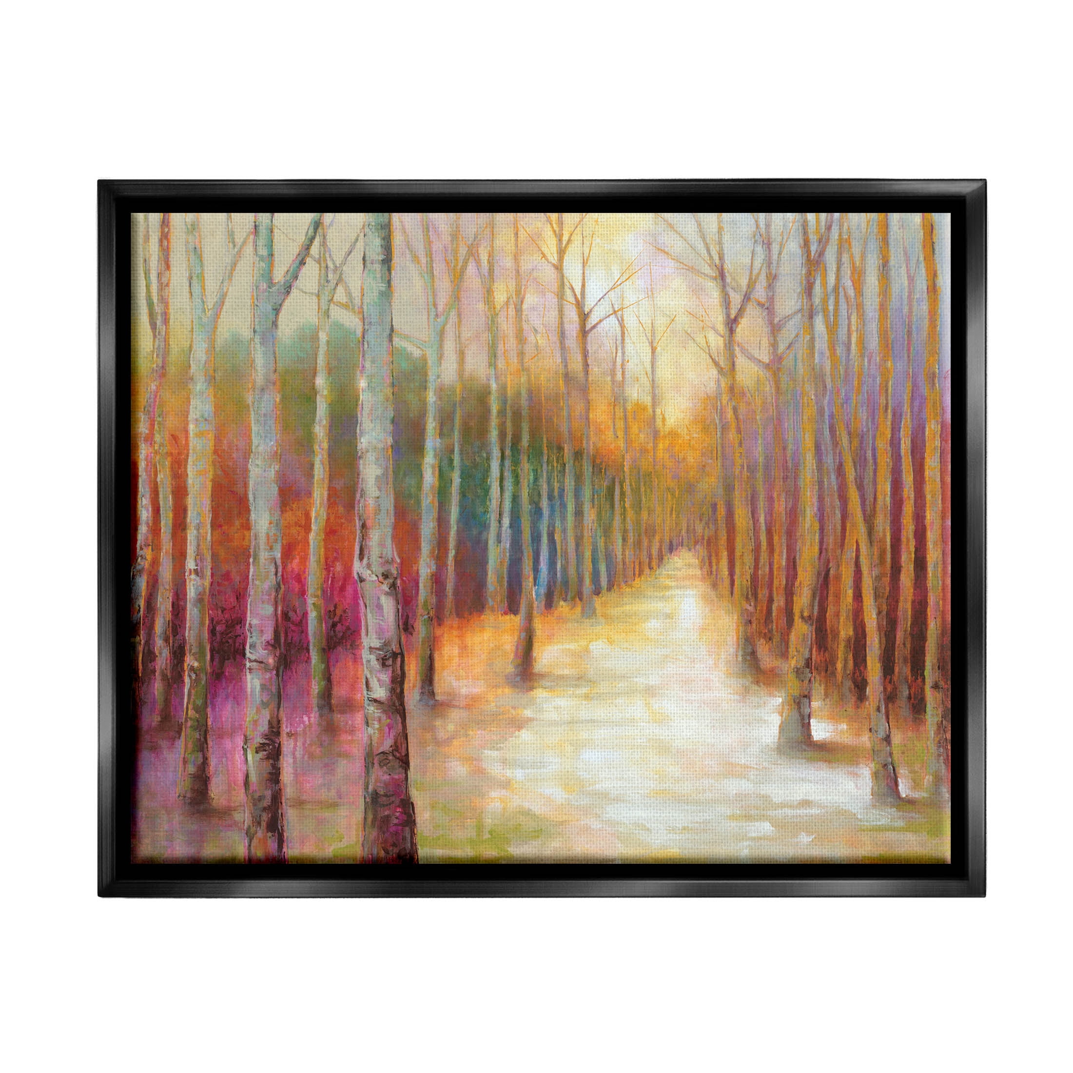 Stupell Industries Vivid Woodland Birch Clearing Painting Jet Black Floating Framed Canvas Print Wall Art, Design by Cloverfield & Co.