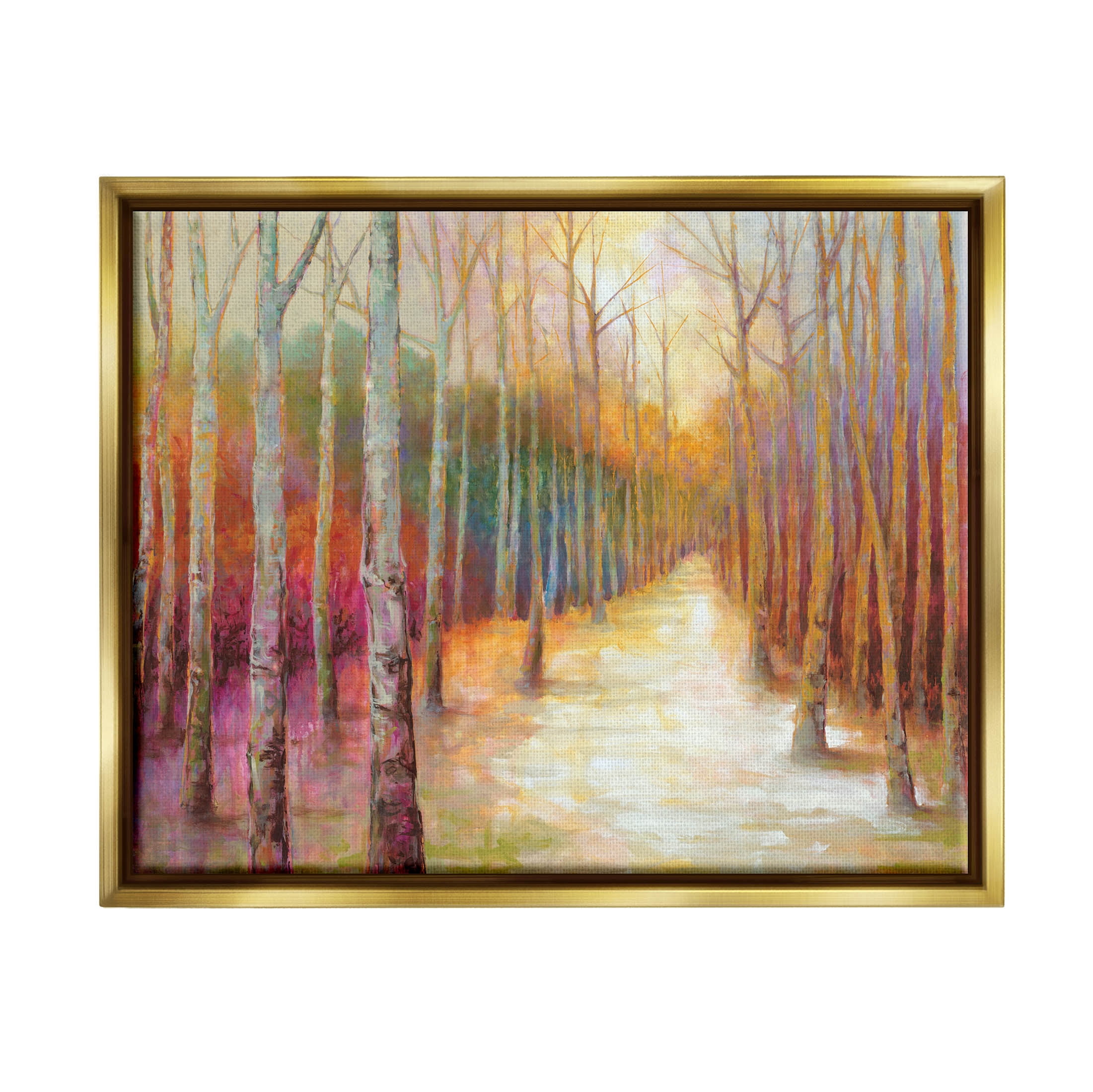 Stupell Industries Vivid Woodland Birch Clearing Painting Metallic Gold Floating Framed Canvas Print Wall Art, Design by Cloverfield & Co.