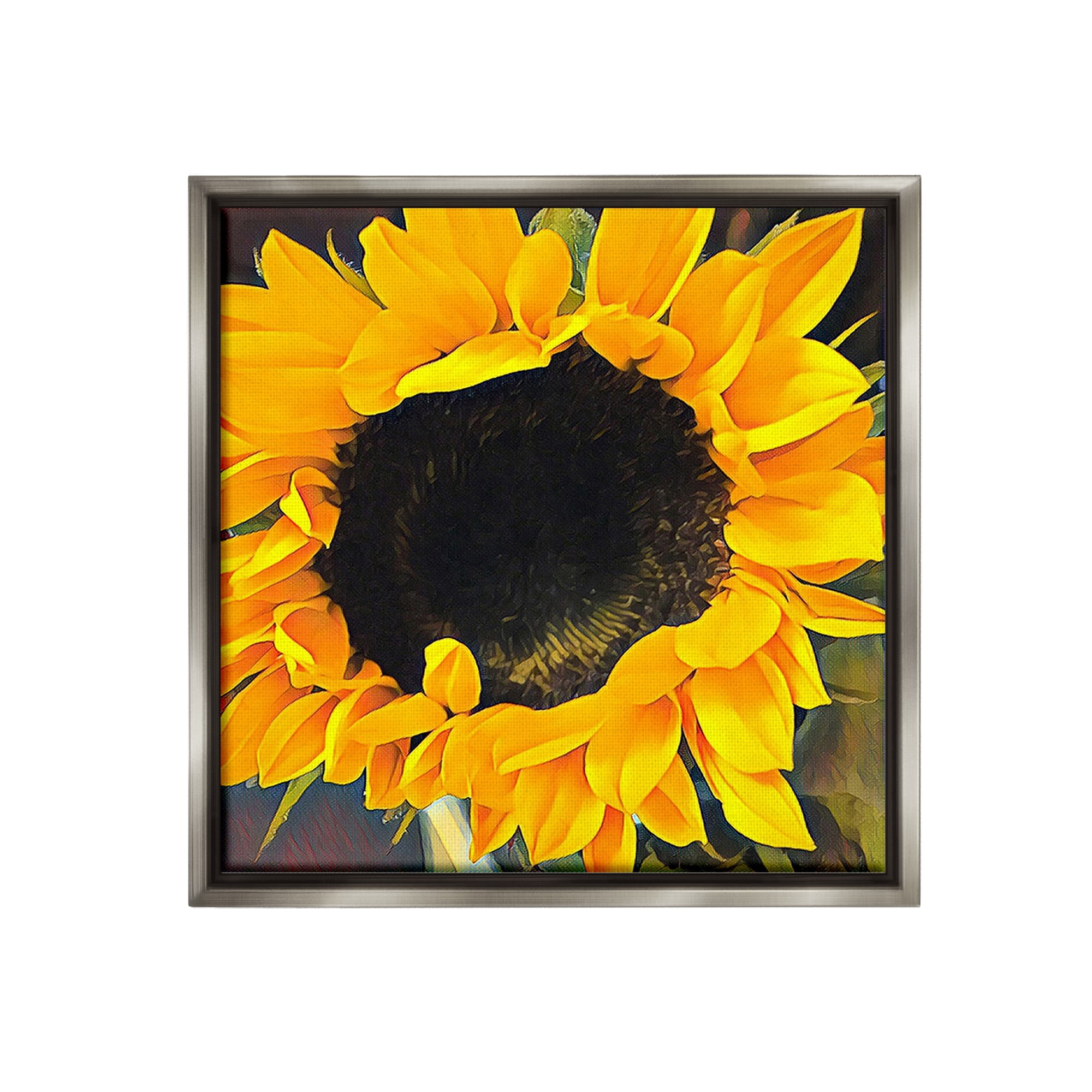 Stupell Industries Vivid Yellow Sunflower Botanical & Floral Painting Gray Floater Framed Canvas Art Print Wall Art, 18 x 18