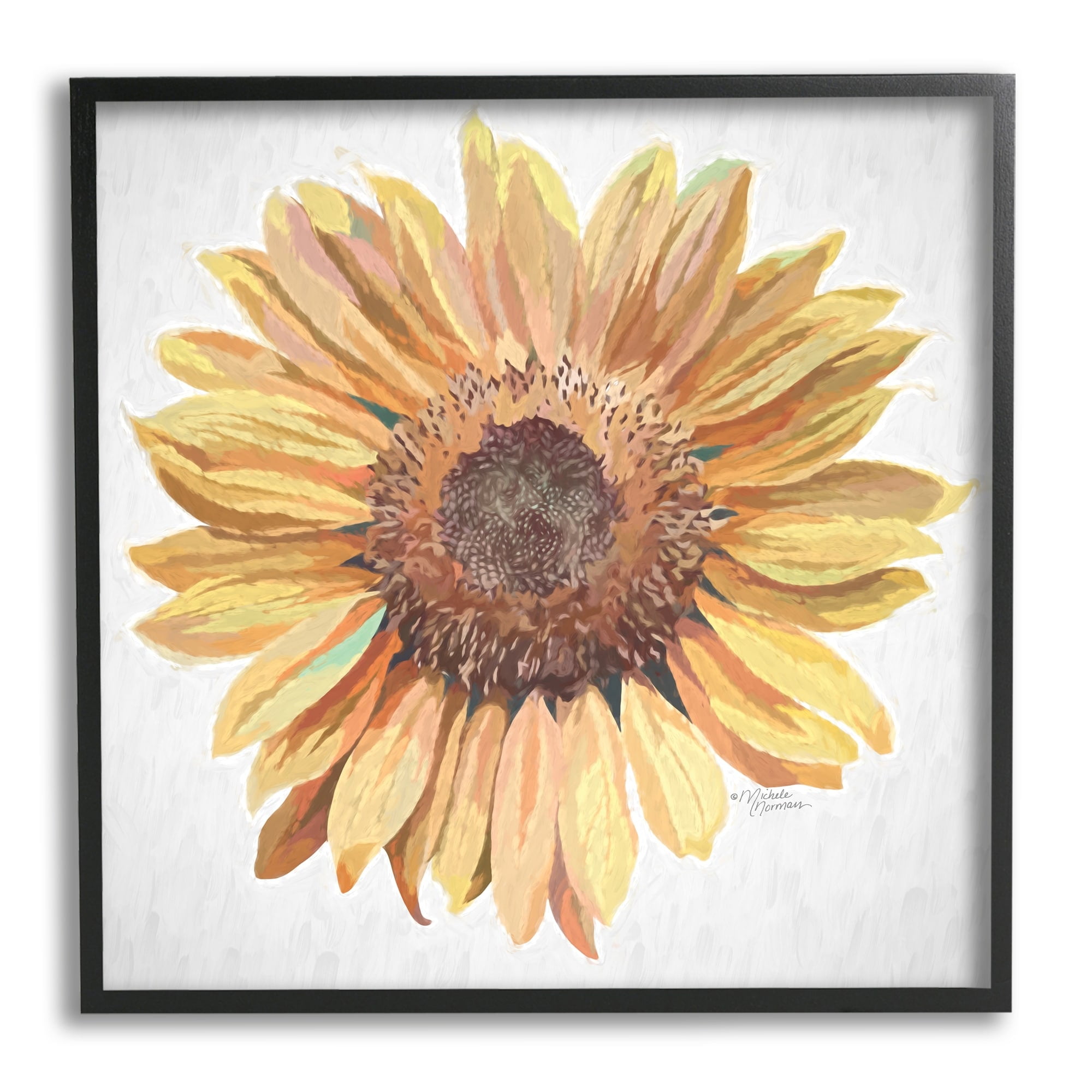 Stupell Industries Vivid Yellow Sunflower Petals Aerial View Flower Painting Black Framed Art Print Wall Art, Design by Michele Norman