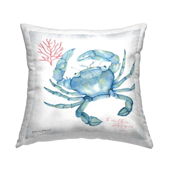 Stupell Industries Voice Of Sea Blue Crab Ocean Life Quote Design by Stephanie Workman Marrott Throw Pillow