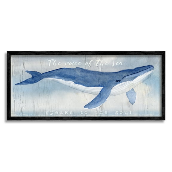 Stupell Industries Voice Of The Sea Inspirational Ocean Lover Whale Quote Graphic Art Black Framed Art Print Wall Art, Design by Katie Swatland