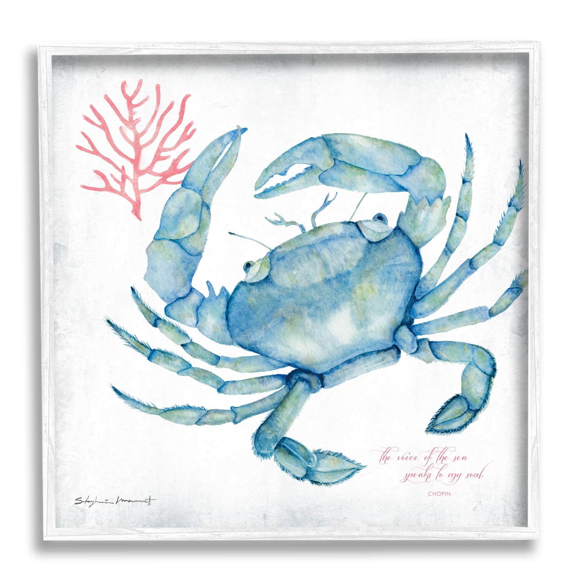 Stupell Industries Voice of Sea Quote Blue Crab Red Coral, 12 x 12, Design by Stephanie Workman Marrott