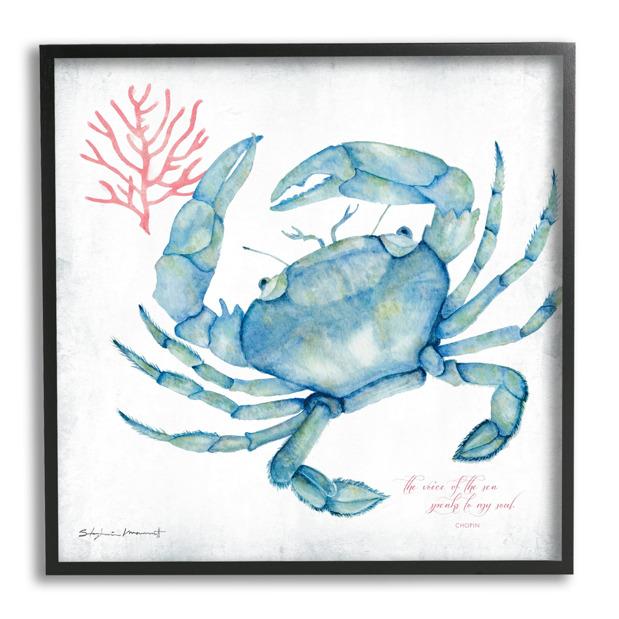 Stupell Industries Voice of Sea Quote Blue Crab Red Coral, 12 x 12, Design by Stephanie Workman Marrott